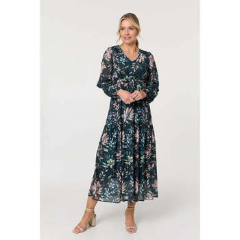 Izabel London Floral Long Sleeve Relaxed Maxi Dress women's Long Dress in Green