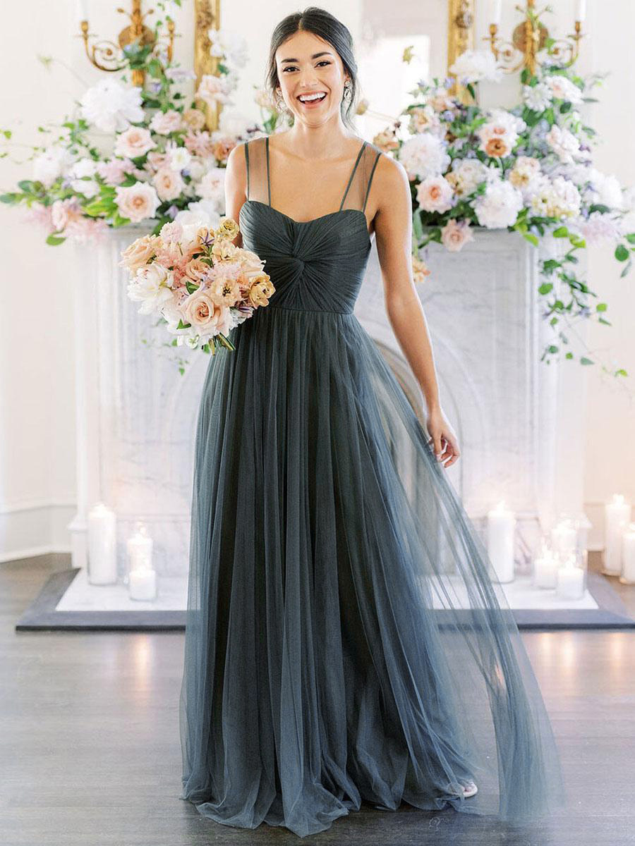 Bridesmaid Dresses A-Line Sweetheart Neck Sleeveless Floor-Length Single Thread Tulle Green Wedding Party Dress