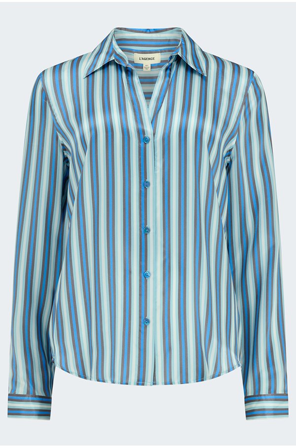 L'Agence - Tyler Blouse in Blue Herringbone Stripe
