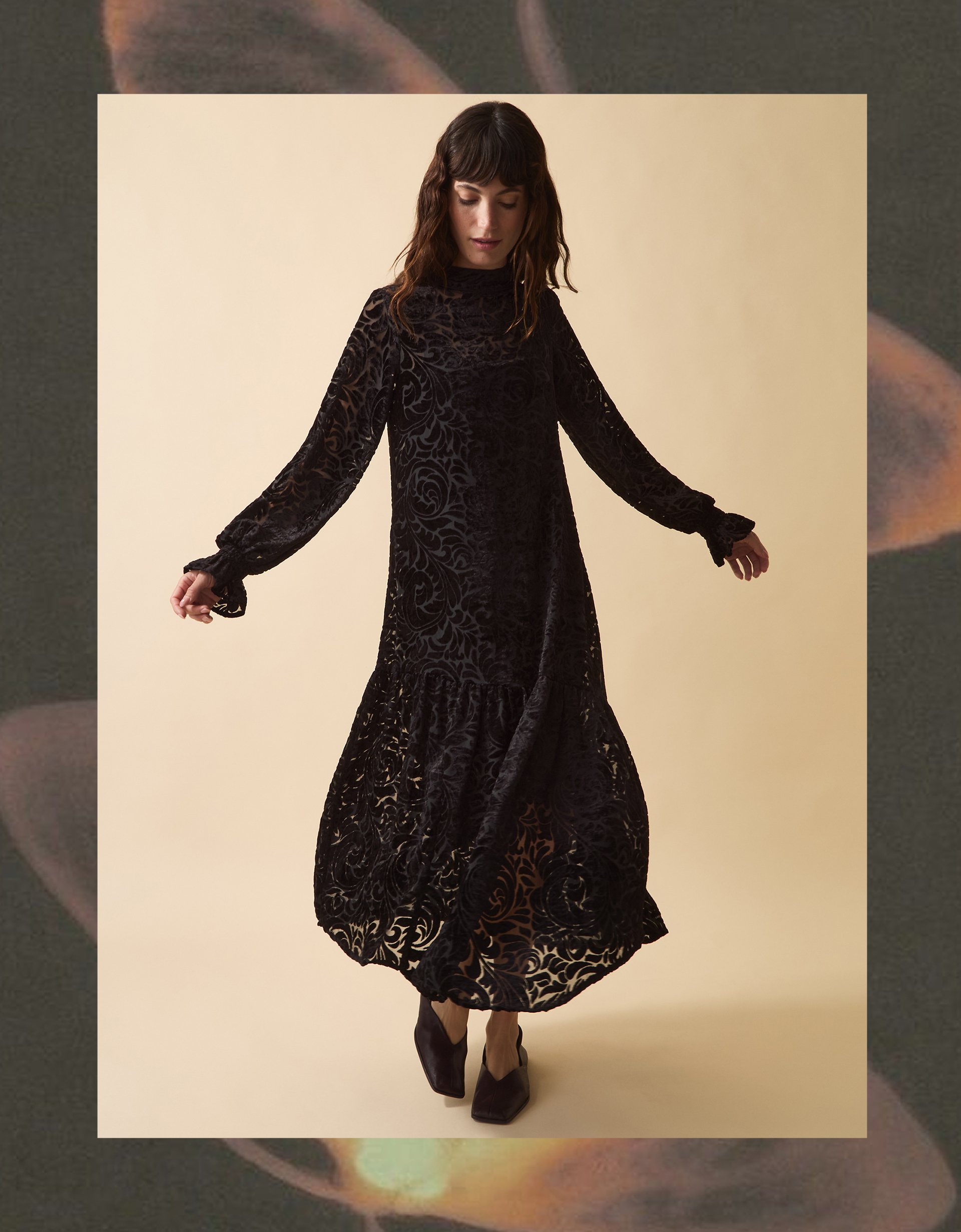 Clemence Women's Black Burnout Gigi Velvet Maxi Dress, Size: