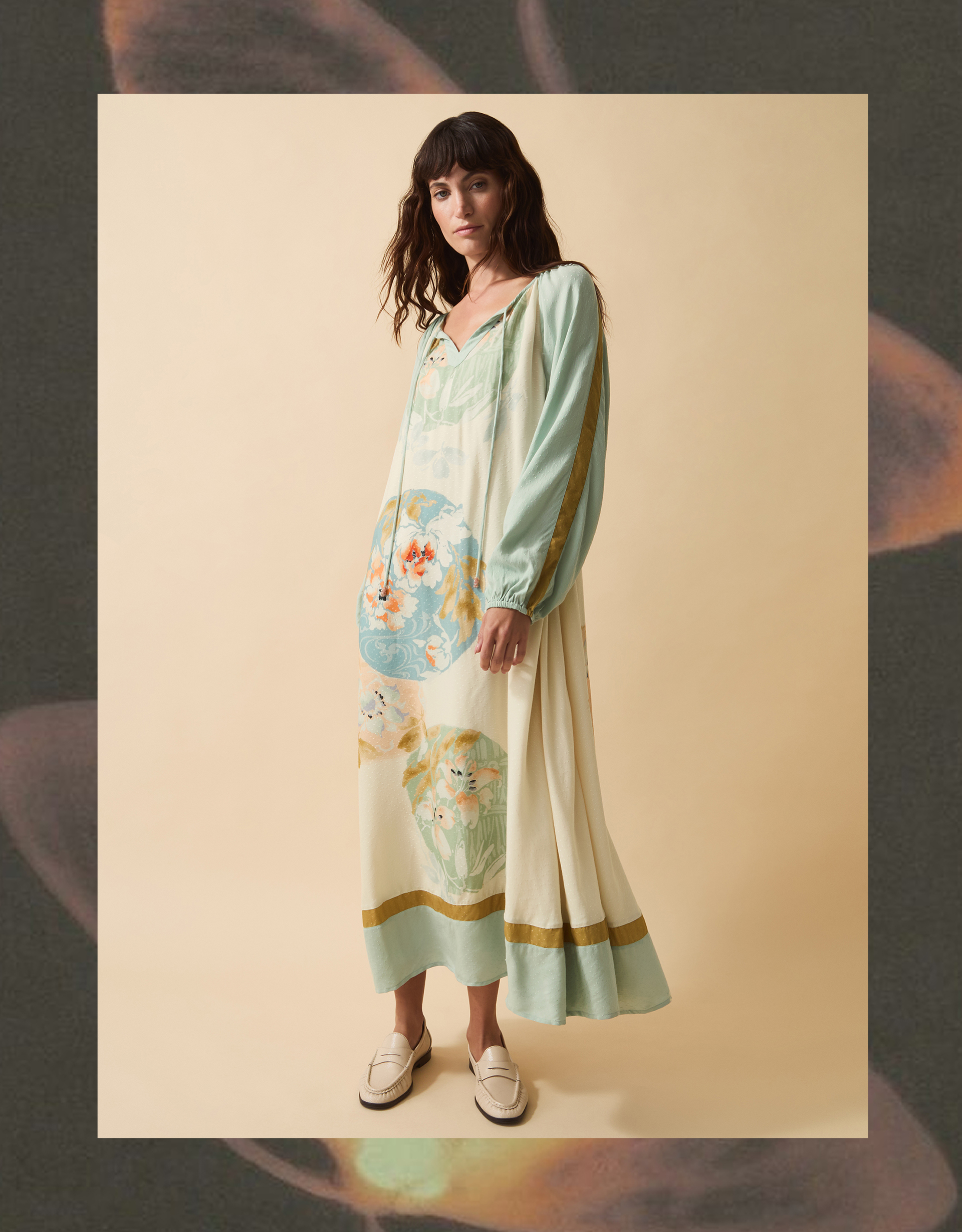 Clemence Amelie Floral Dobby Midi Dress Cream