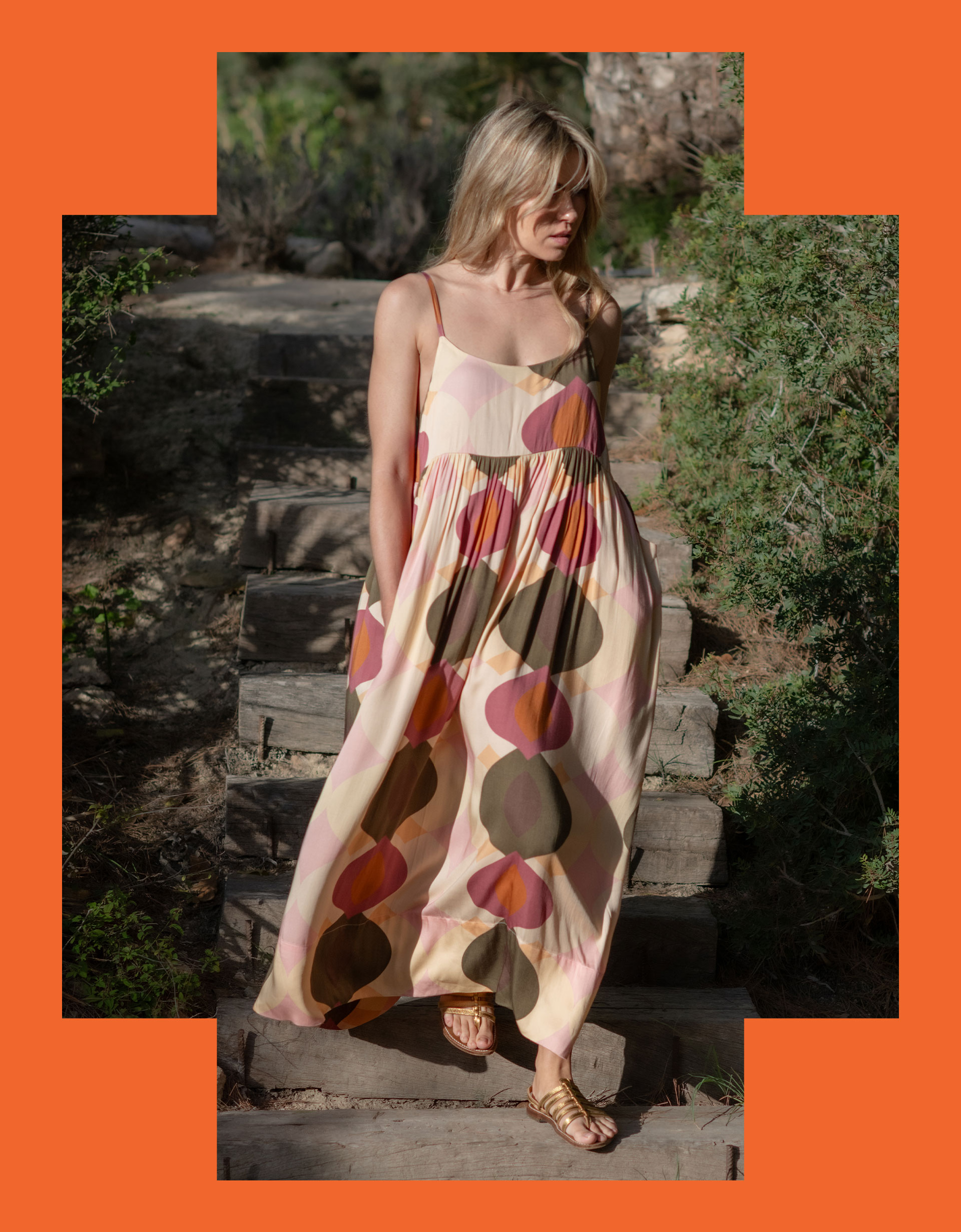 Lyrical Sisters Women's Pink & Brown Bubble Print Desert Maxi Dress, Size: