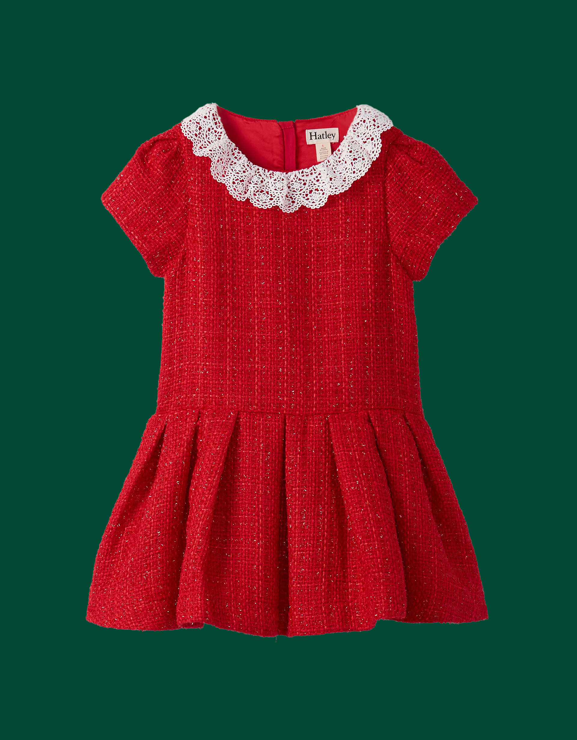 Hatley Lace Collar Boucle Party Dress Red