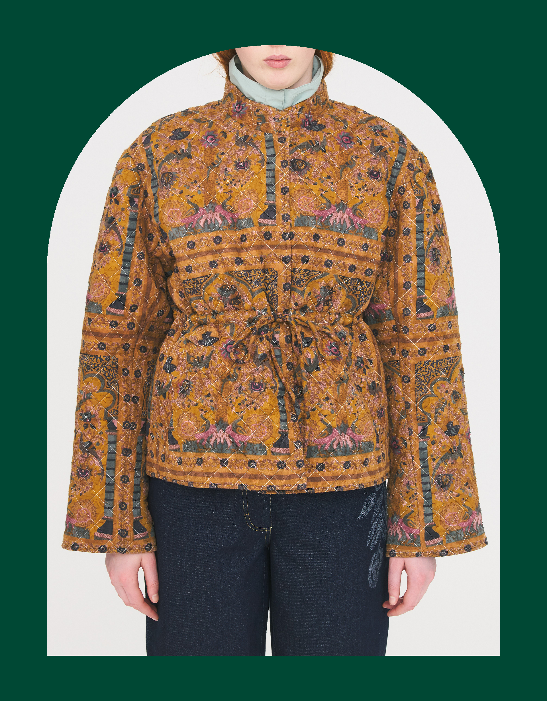 Antik Batik Pie Print Jacquard Quilted Jacket Camel