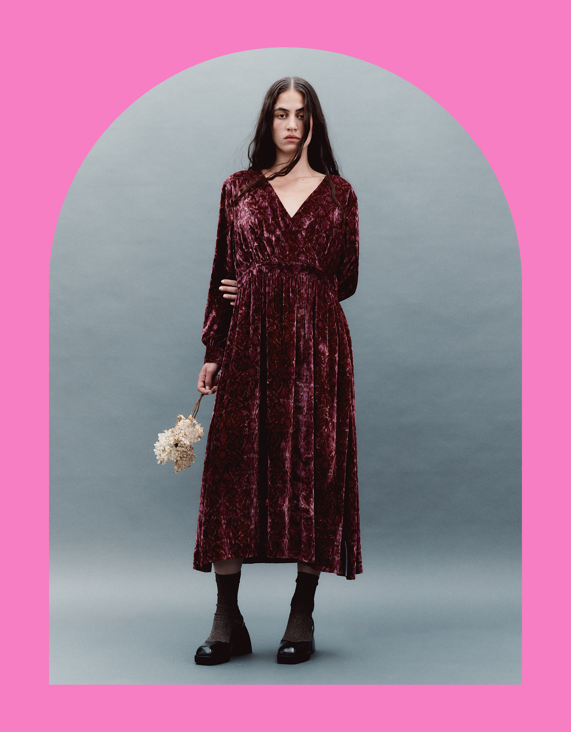 East Jude Print Velvet Midi Dress Red