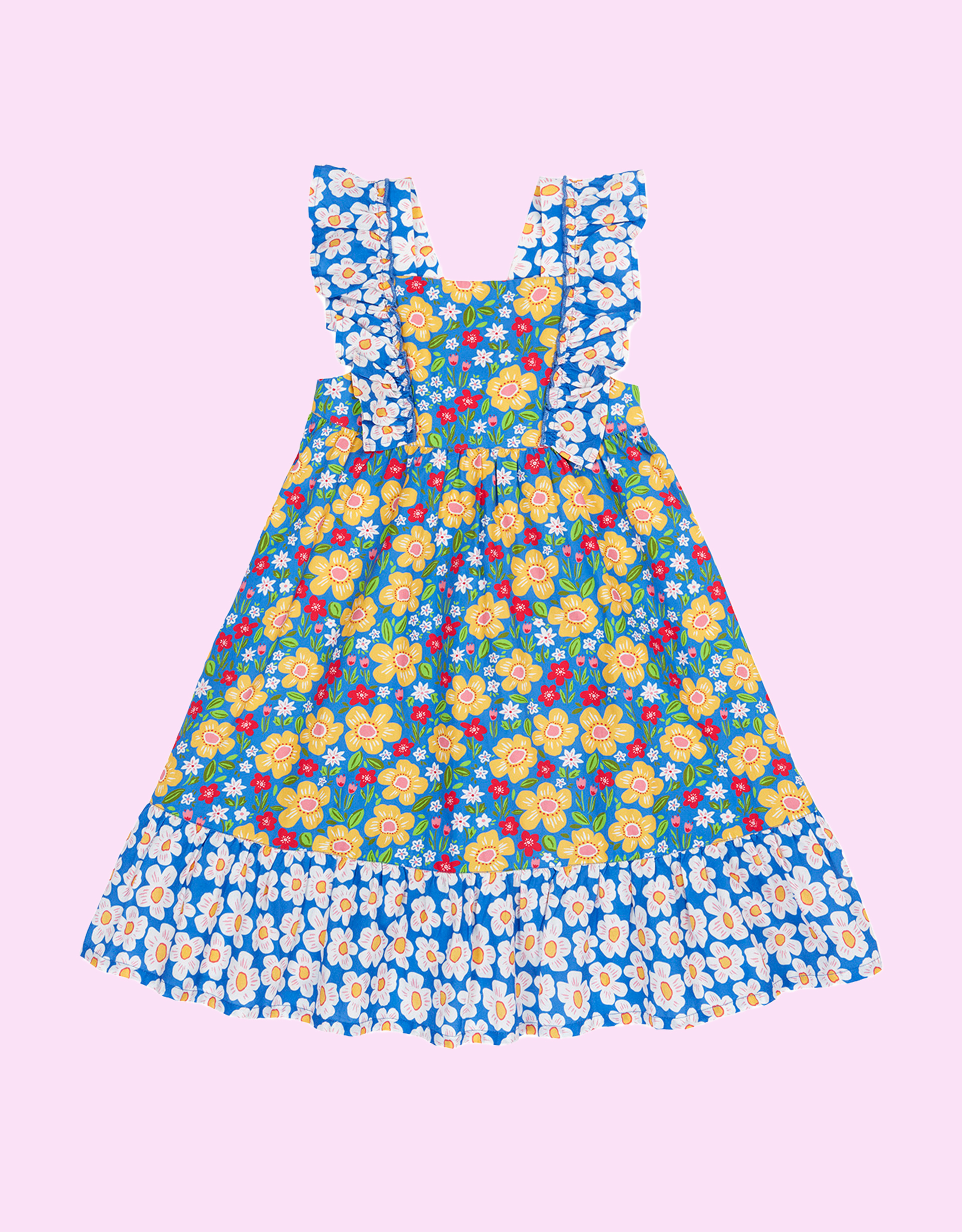 Frugi Audrey Floral Print Frill Dress Blue