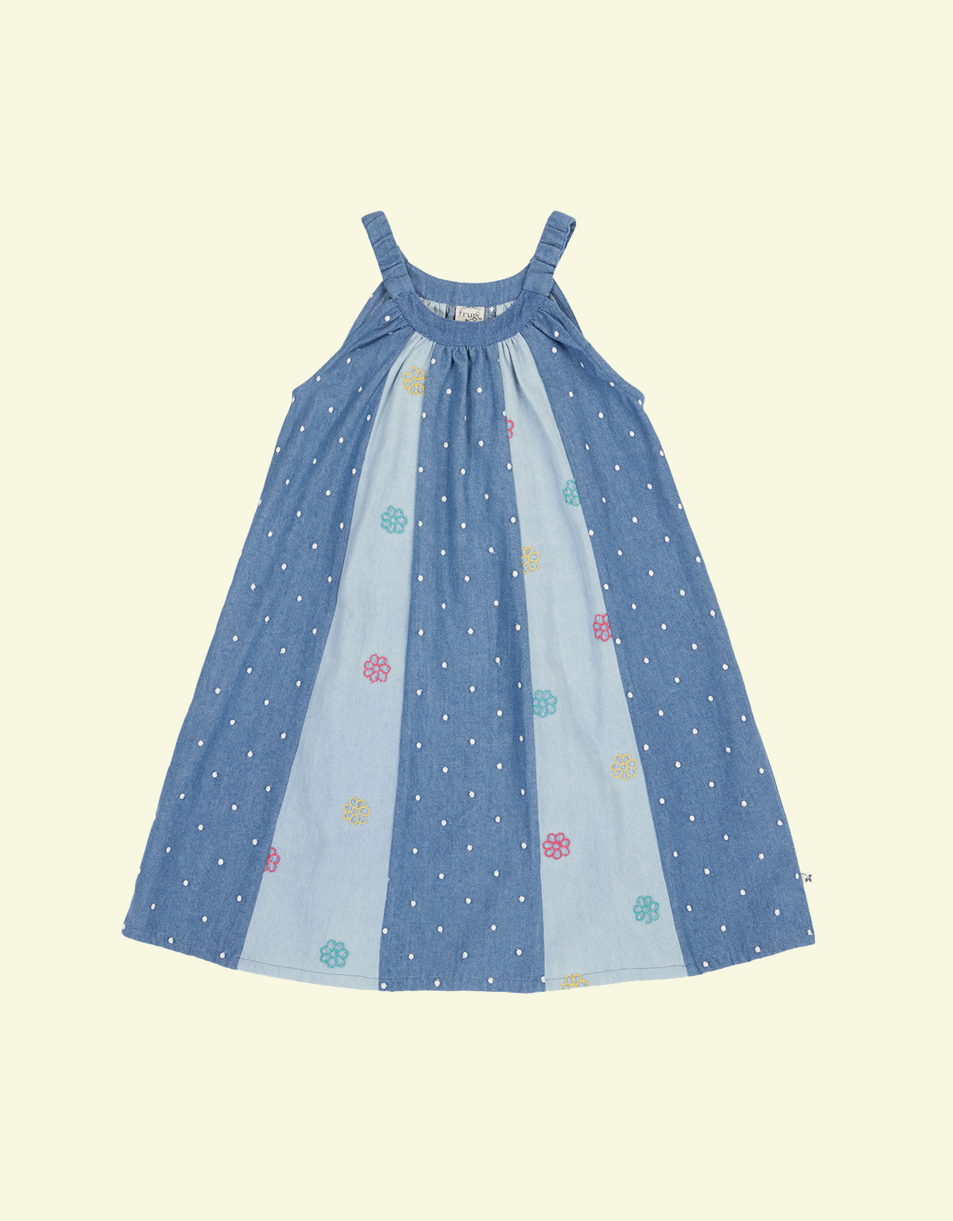 Frugi Embroidered Denim Trapeze Dress Blue