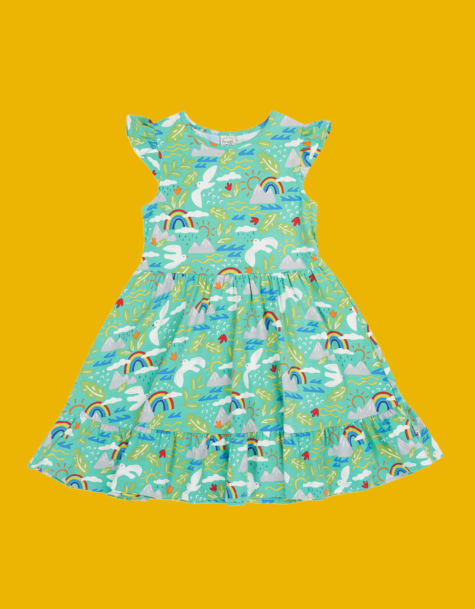 Frugi Olivia Printed Skater Dress Blue