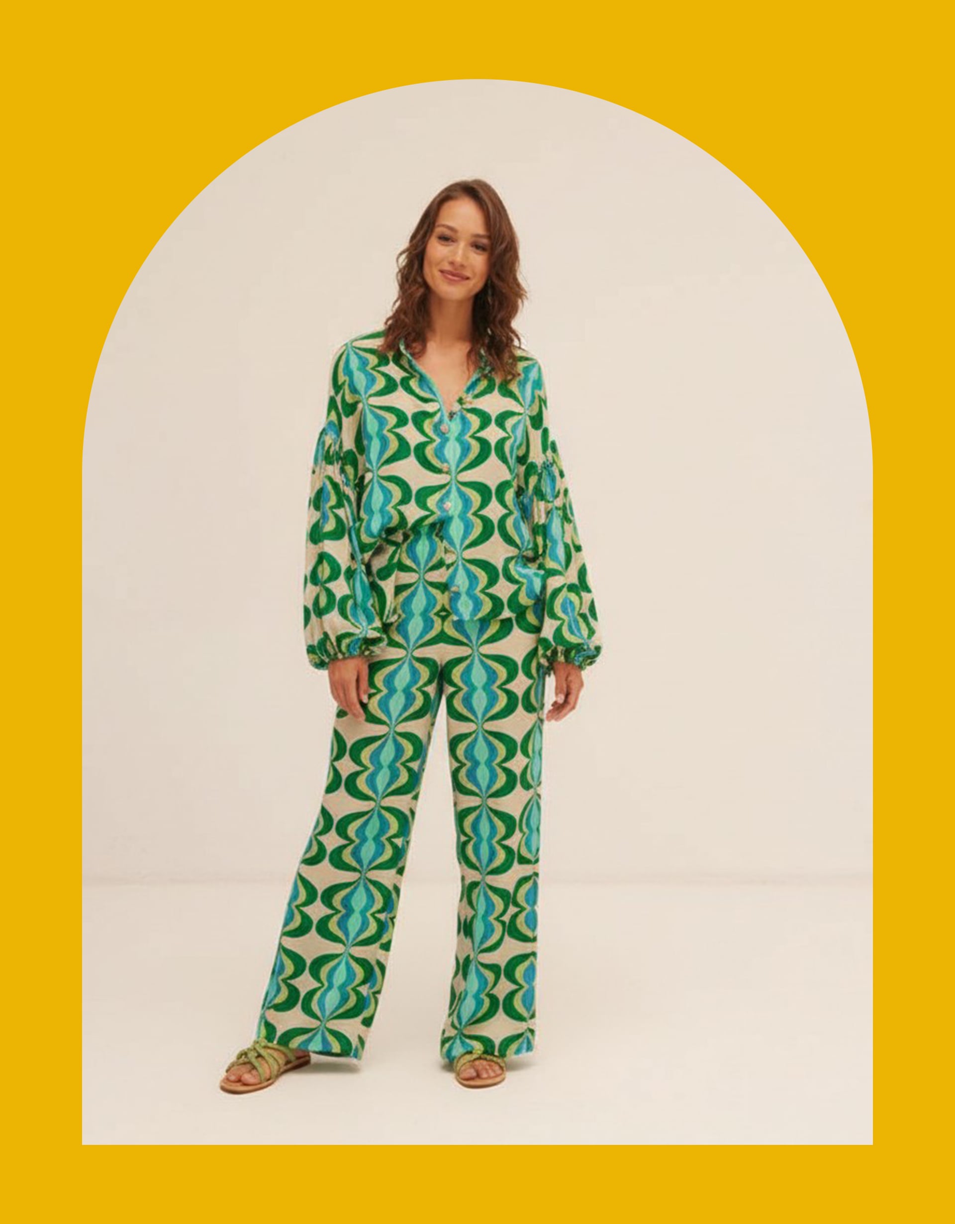 Sundress Coquelicot Printed Wide Leg Trousers Green