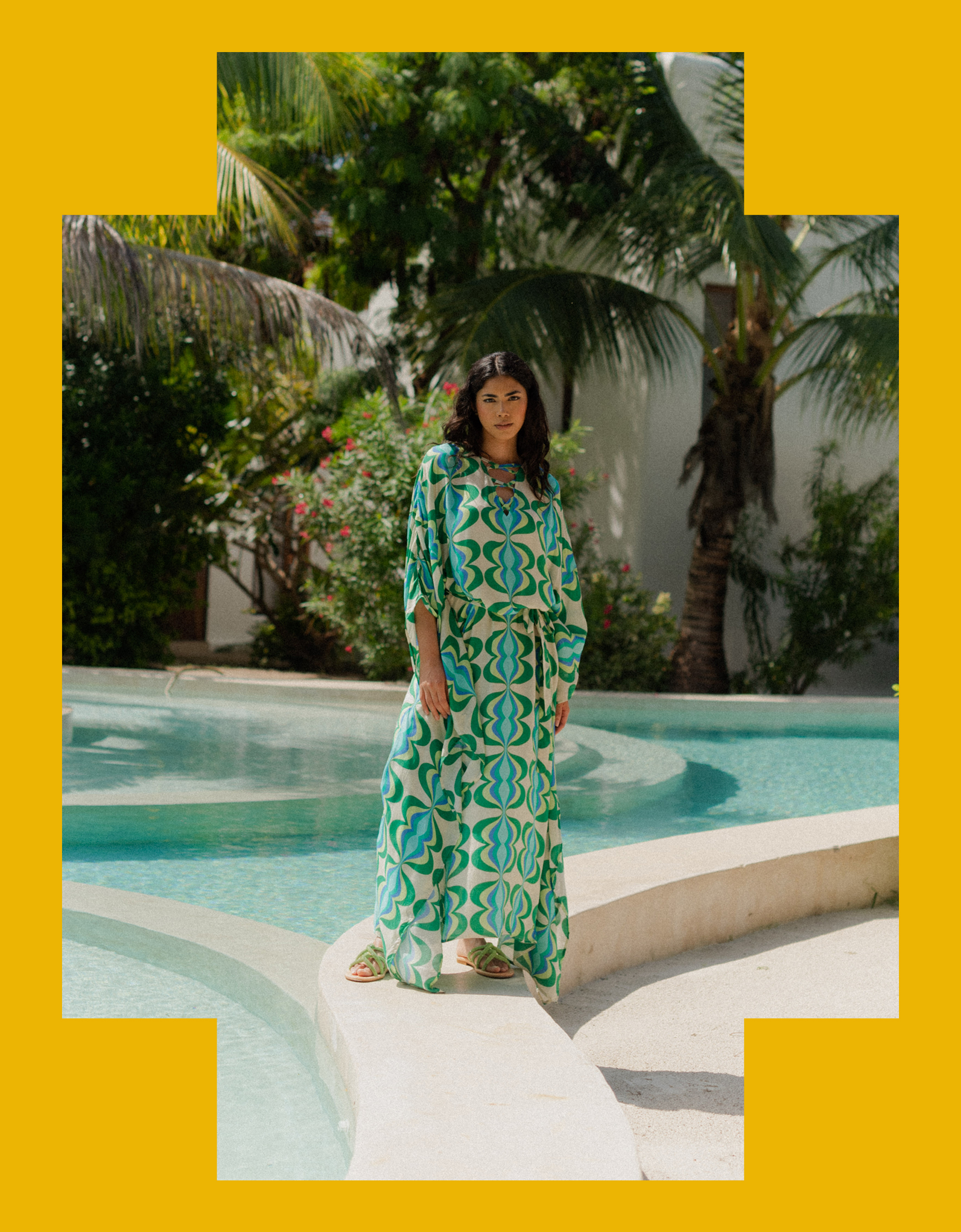Sundress Lavande Printed Maxi Kaftan Green