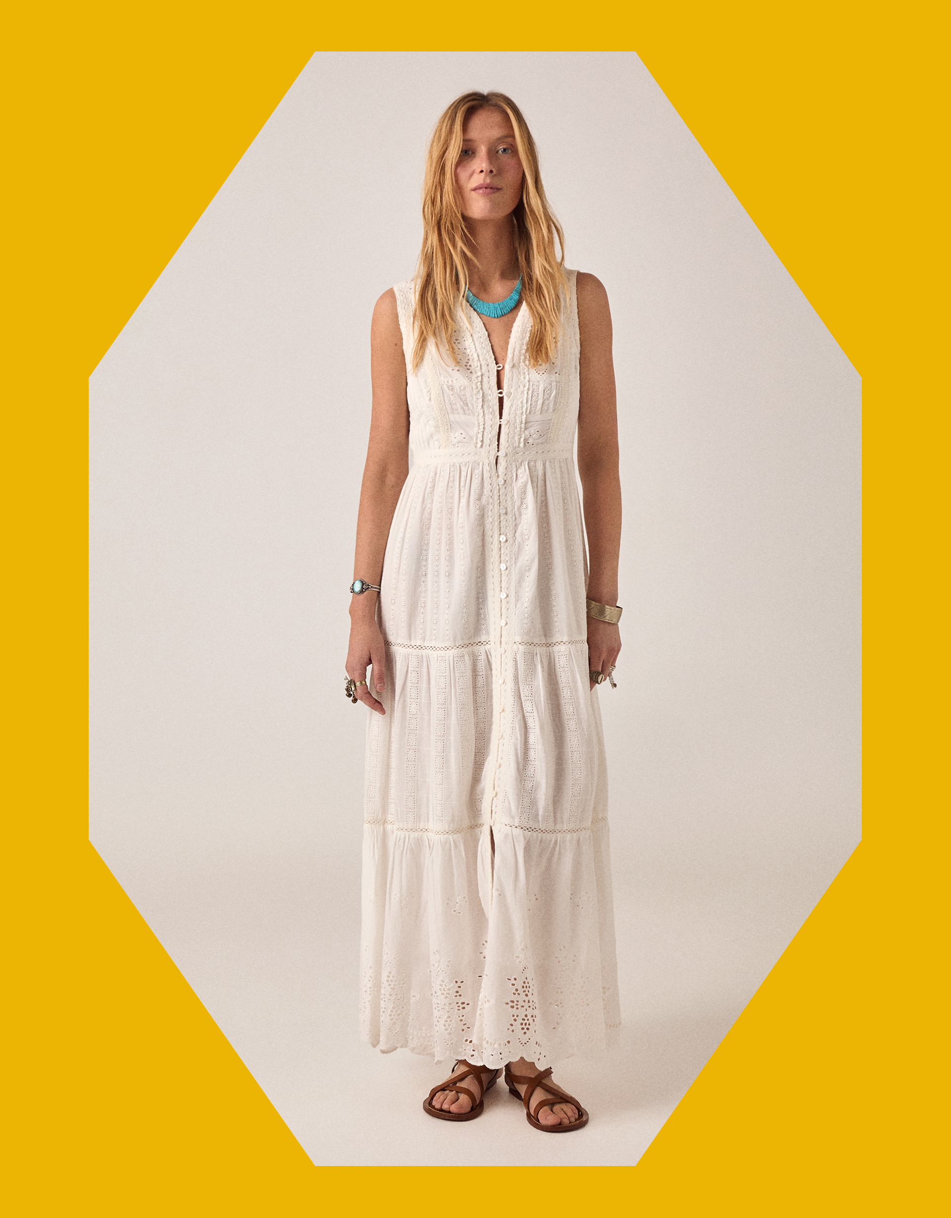 Maison Hotel Gino Broderie Lace Maxi Dress White