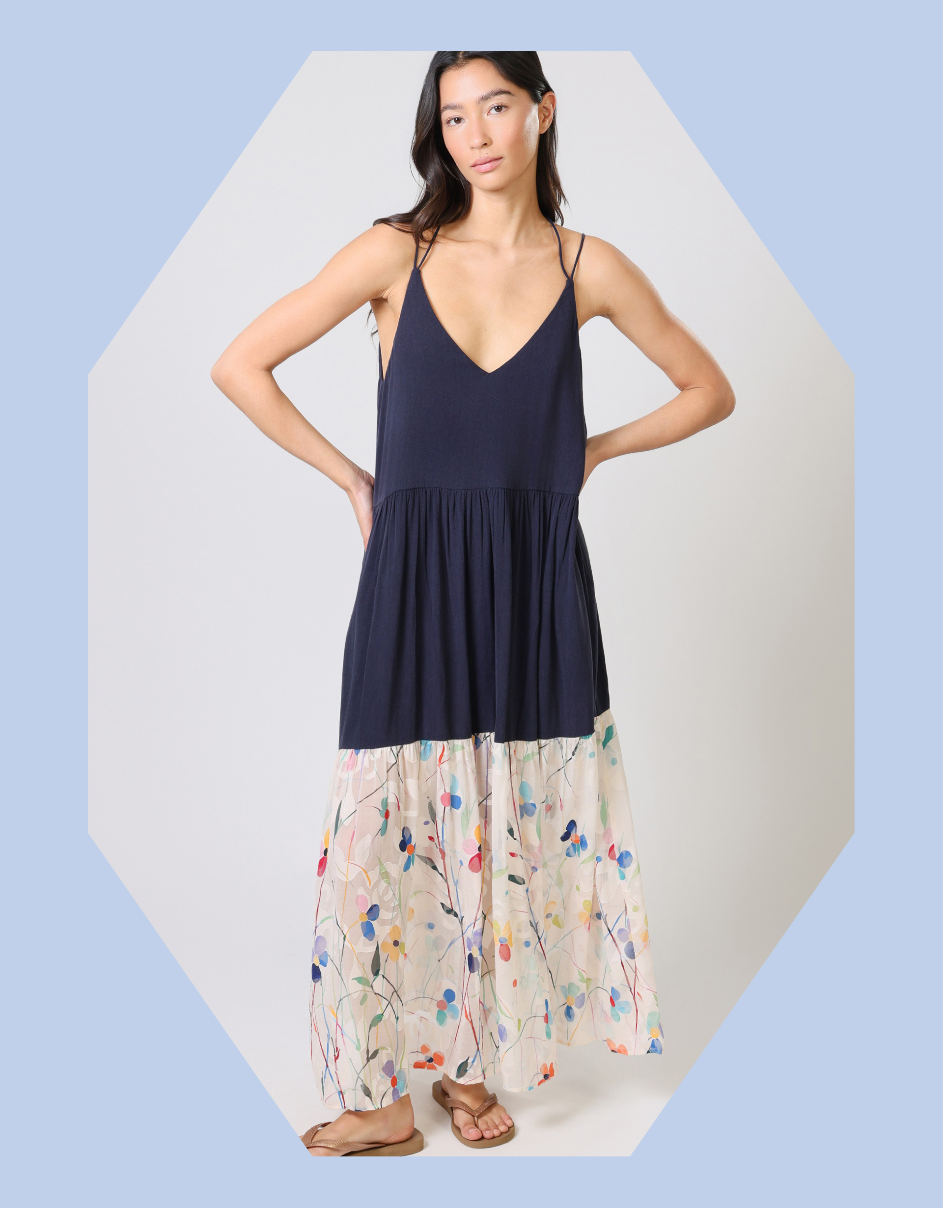 Traffic People Ithaca Tiered Print Maxi Dress Blue