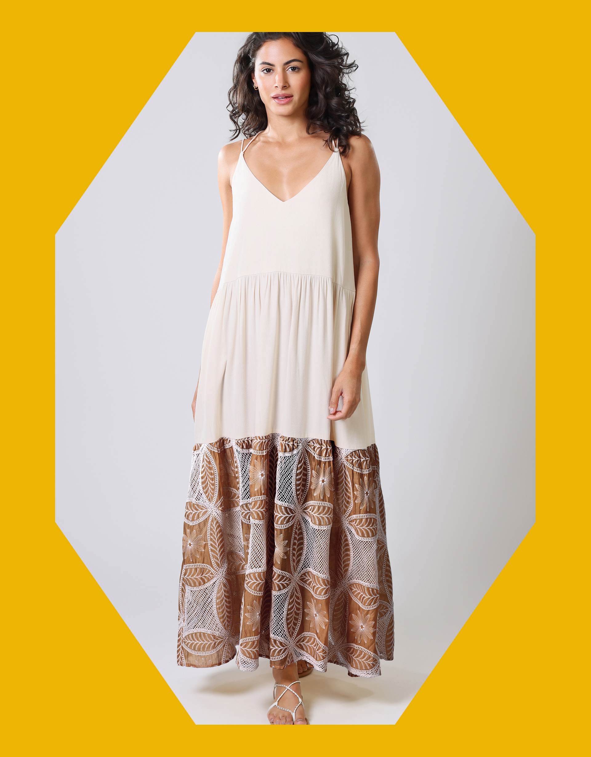 Traffic People Ithaca Tiered Print Maxi Dress Brown