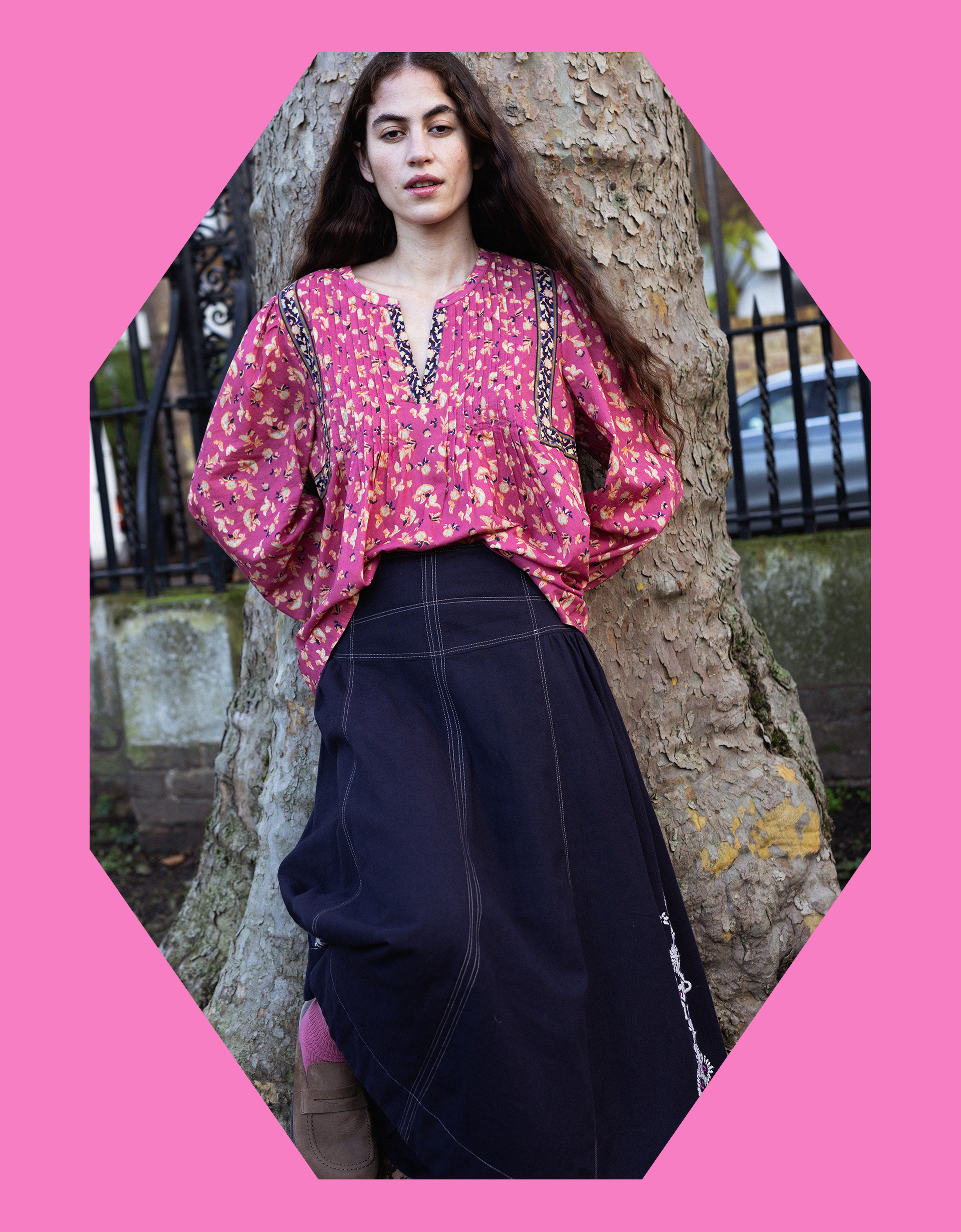 East Darney Pintuck Floral Blouse Red