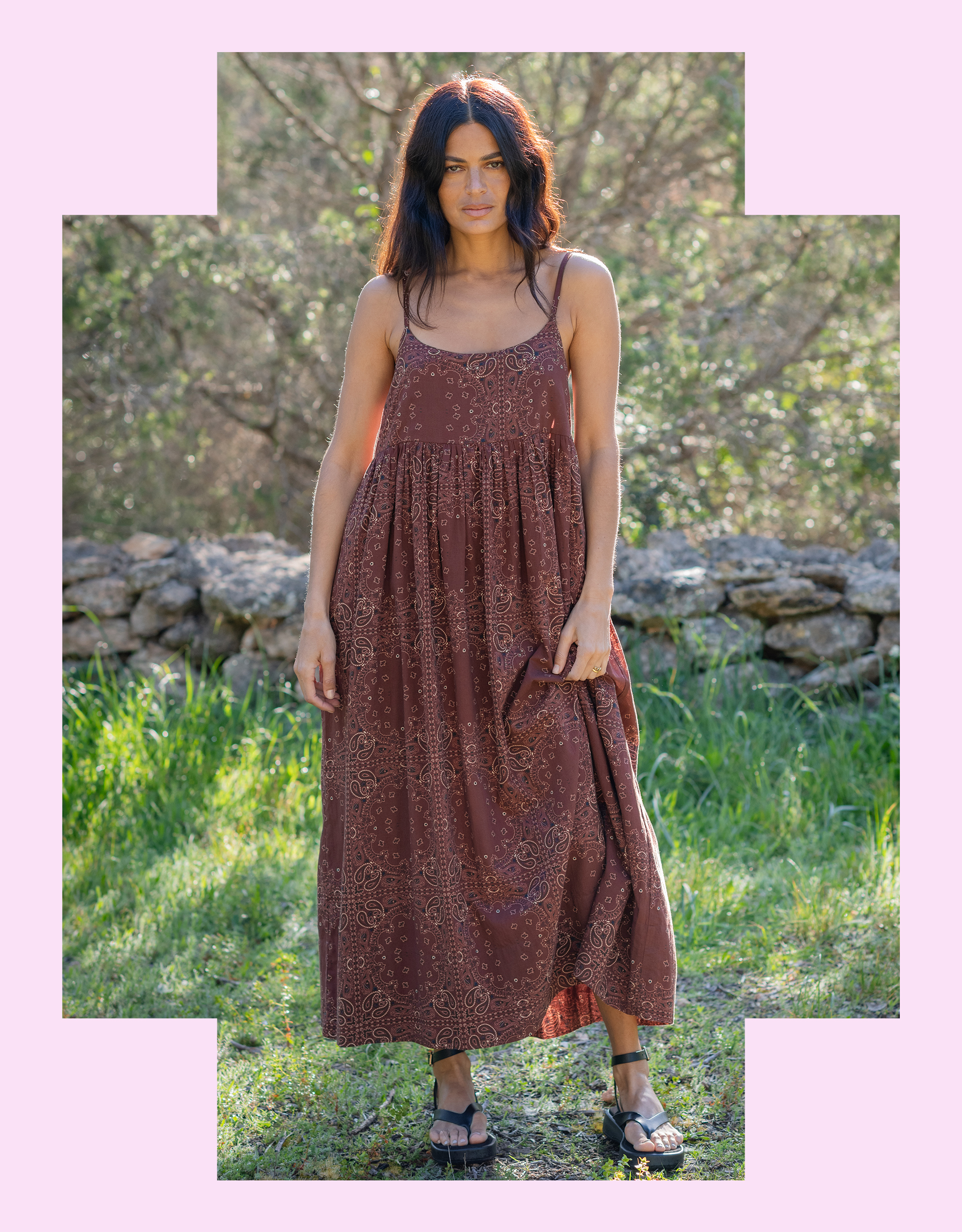 Lyrical Sisters Vidhi Print Maxi Dress Brown