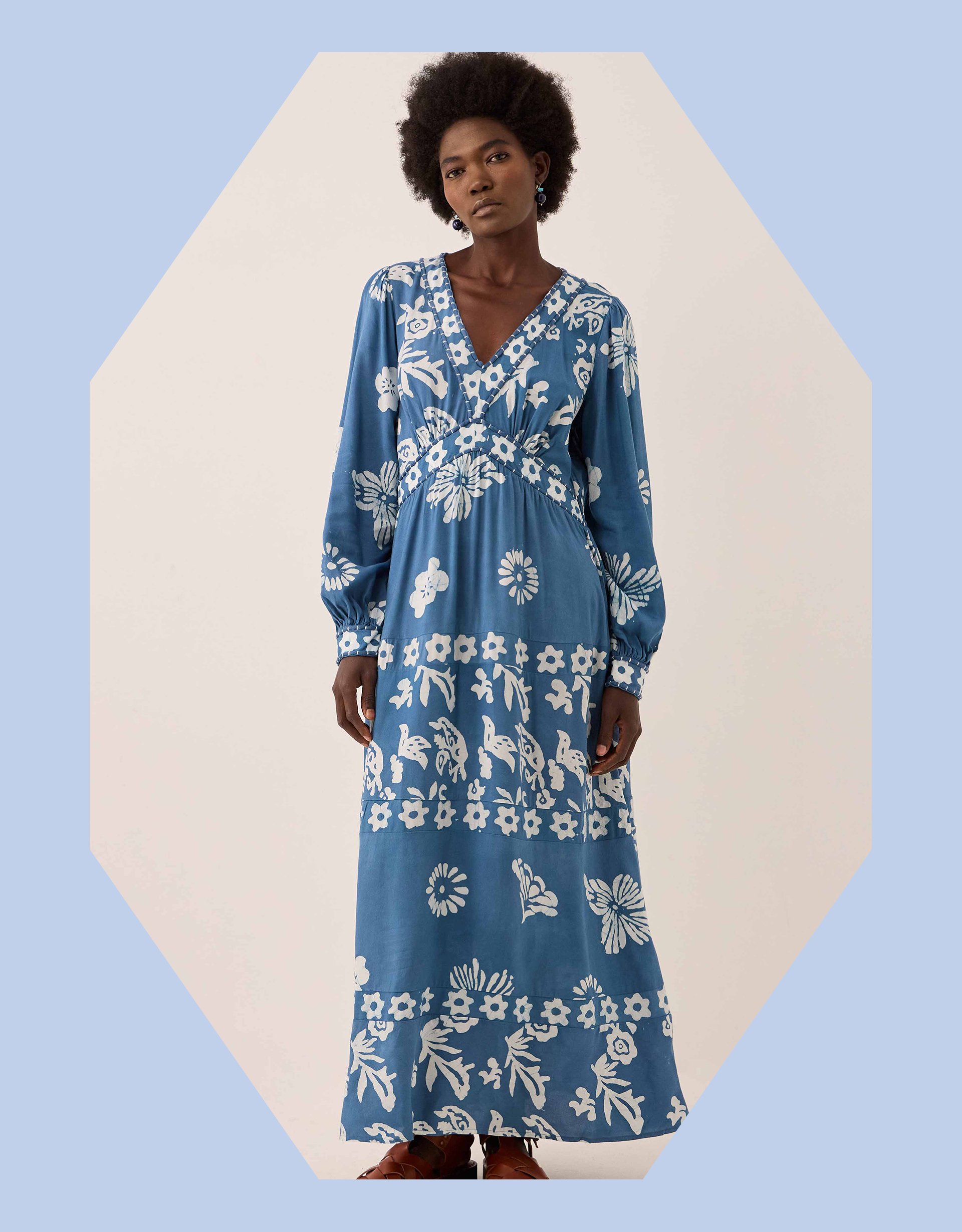 East Kris V-Neck Batik Maxi Dress Blue