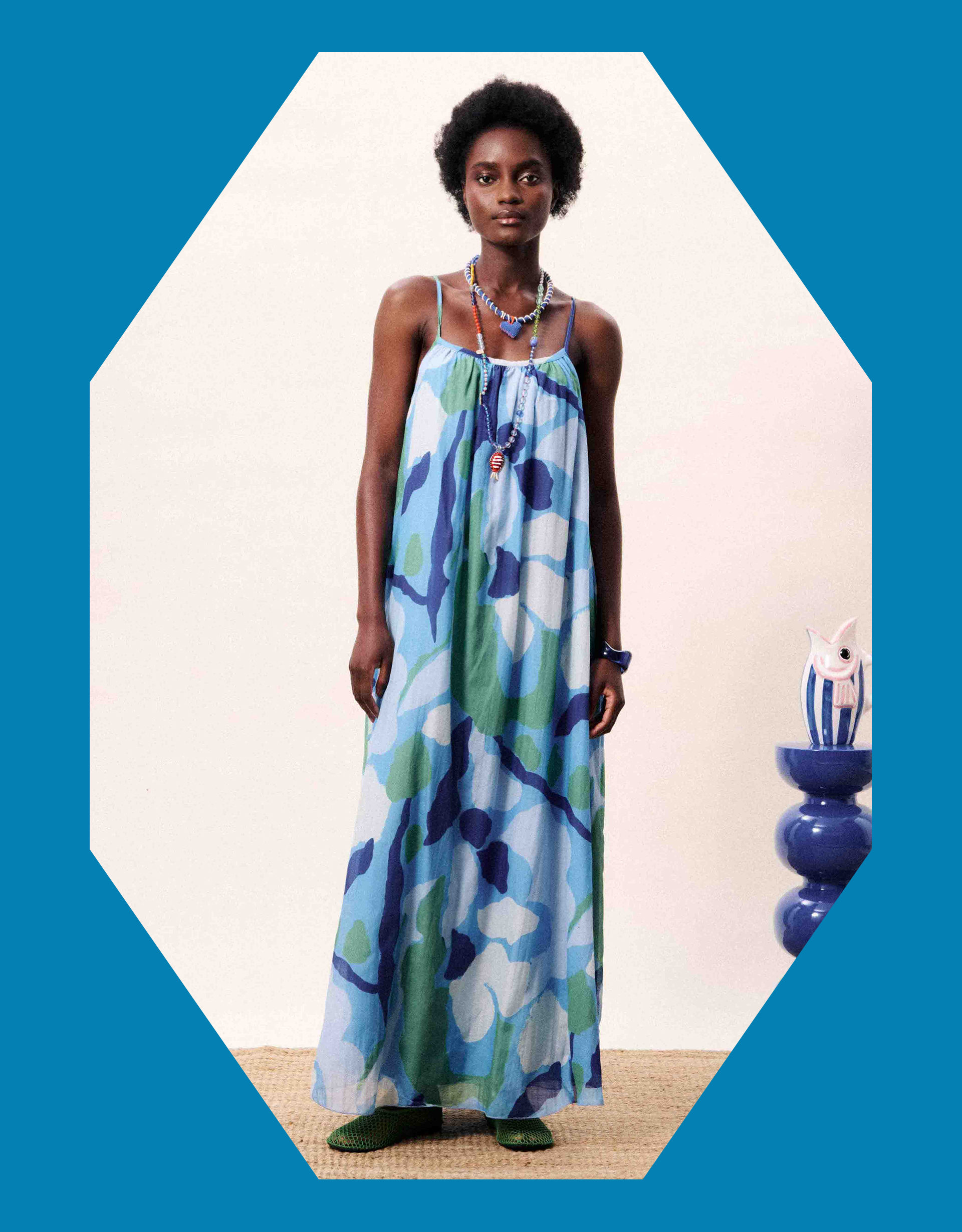 FRNCH Andaman Printed Maxi Dress Blue