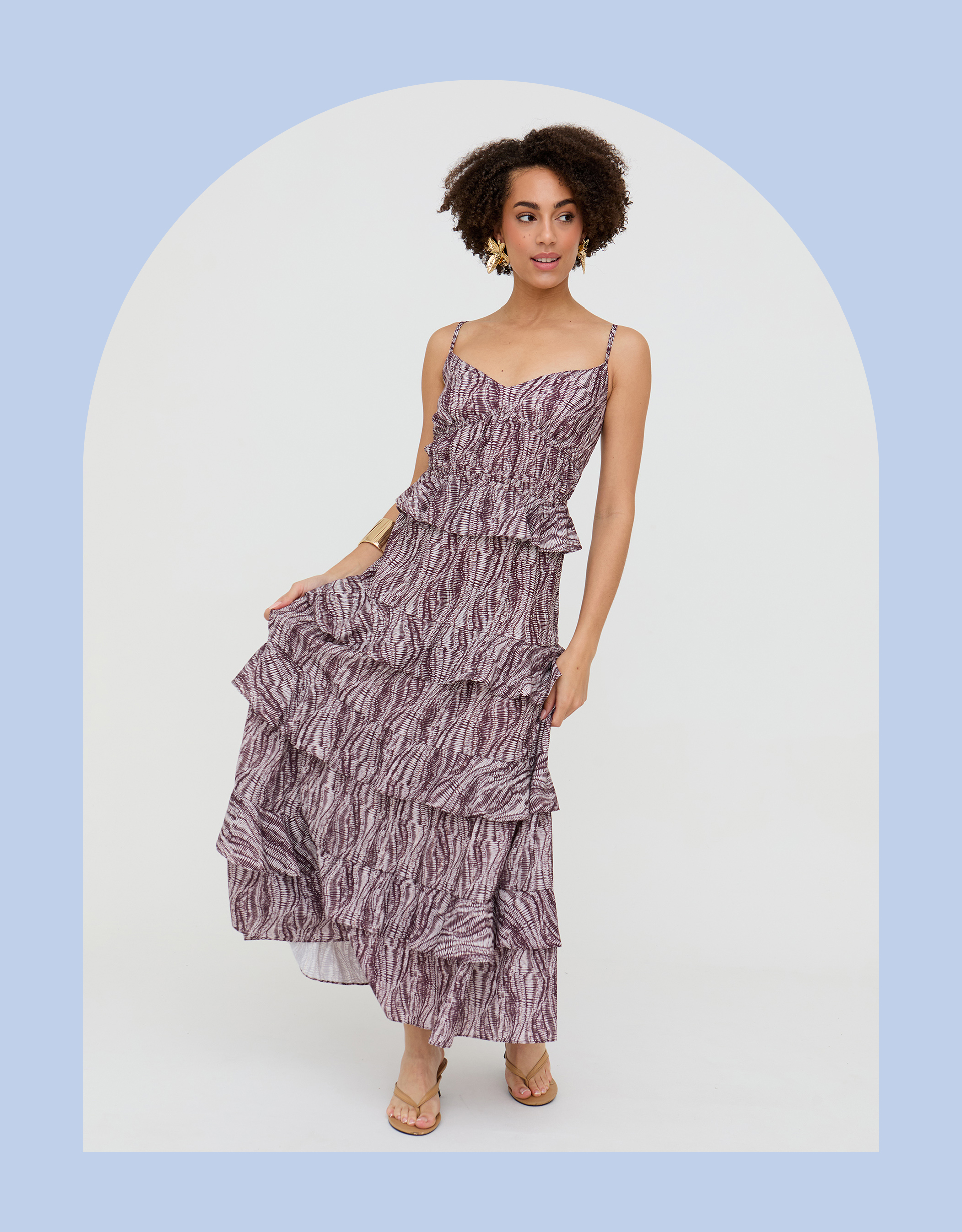 Raffya Tangiers Print Ruffle Maxi Dress Red