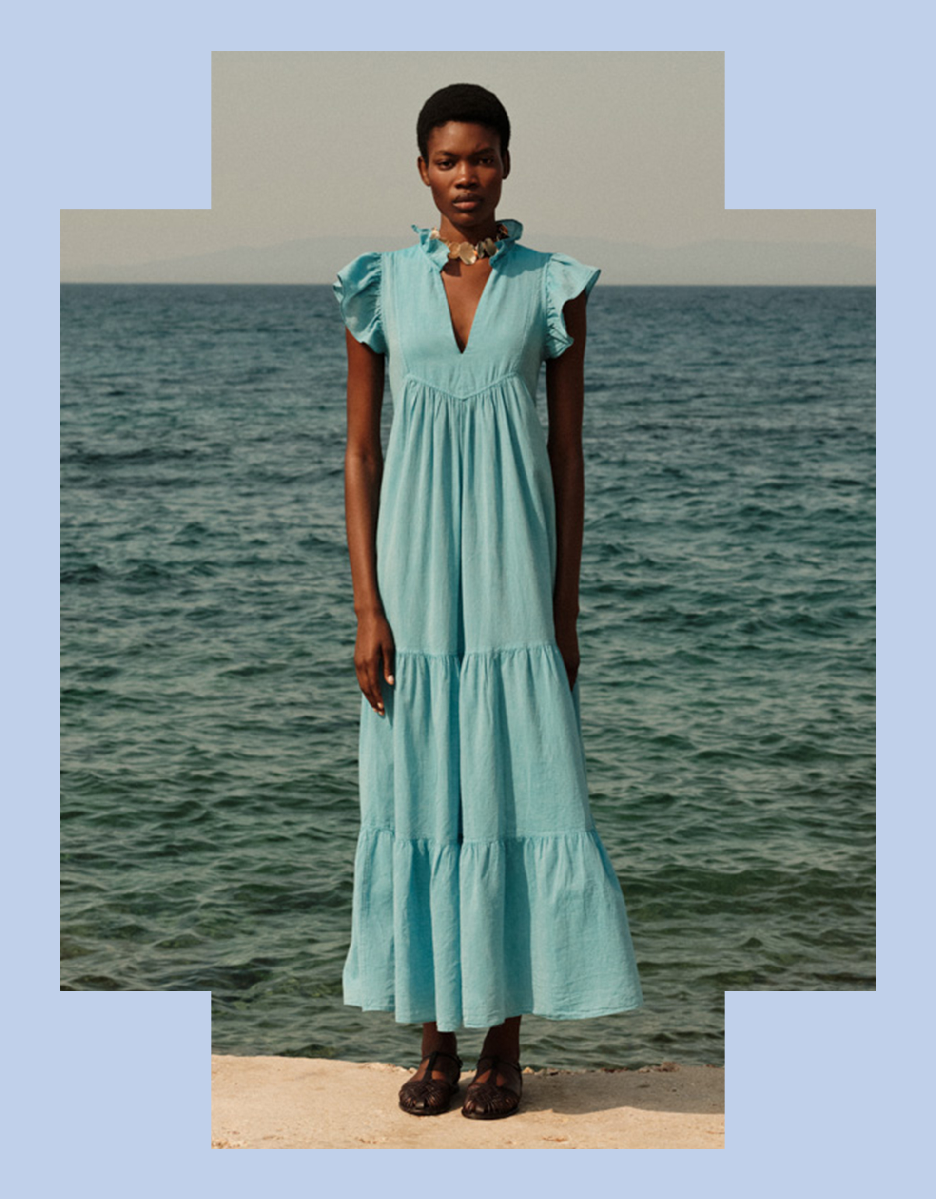 Devotion Twins Lunaire Frill Tiered Maxi Dress Blue