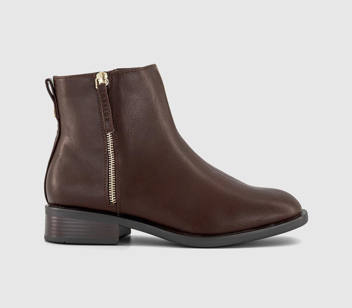 OFFICE Womens Aubrey Zip Detail Flat Ankle Boots Brown