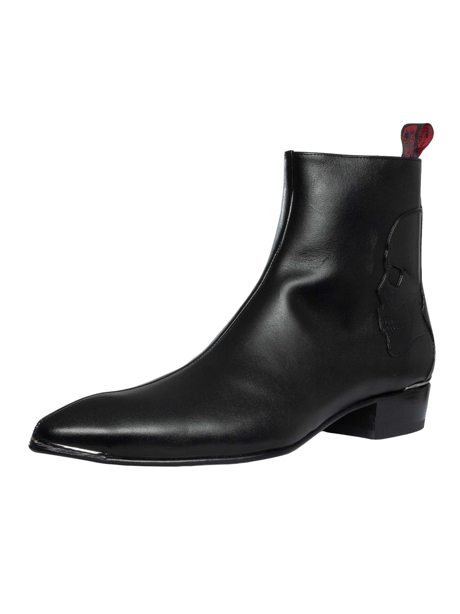 Skull Leather Zip Chelsea Boots