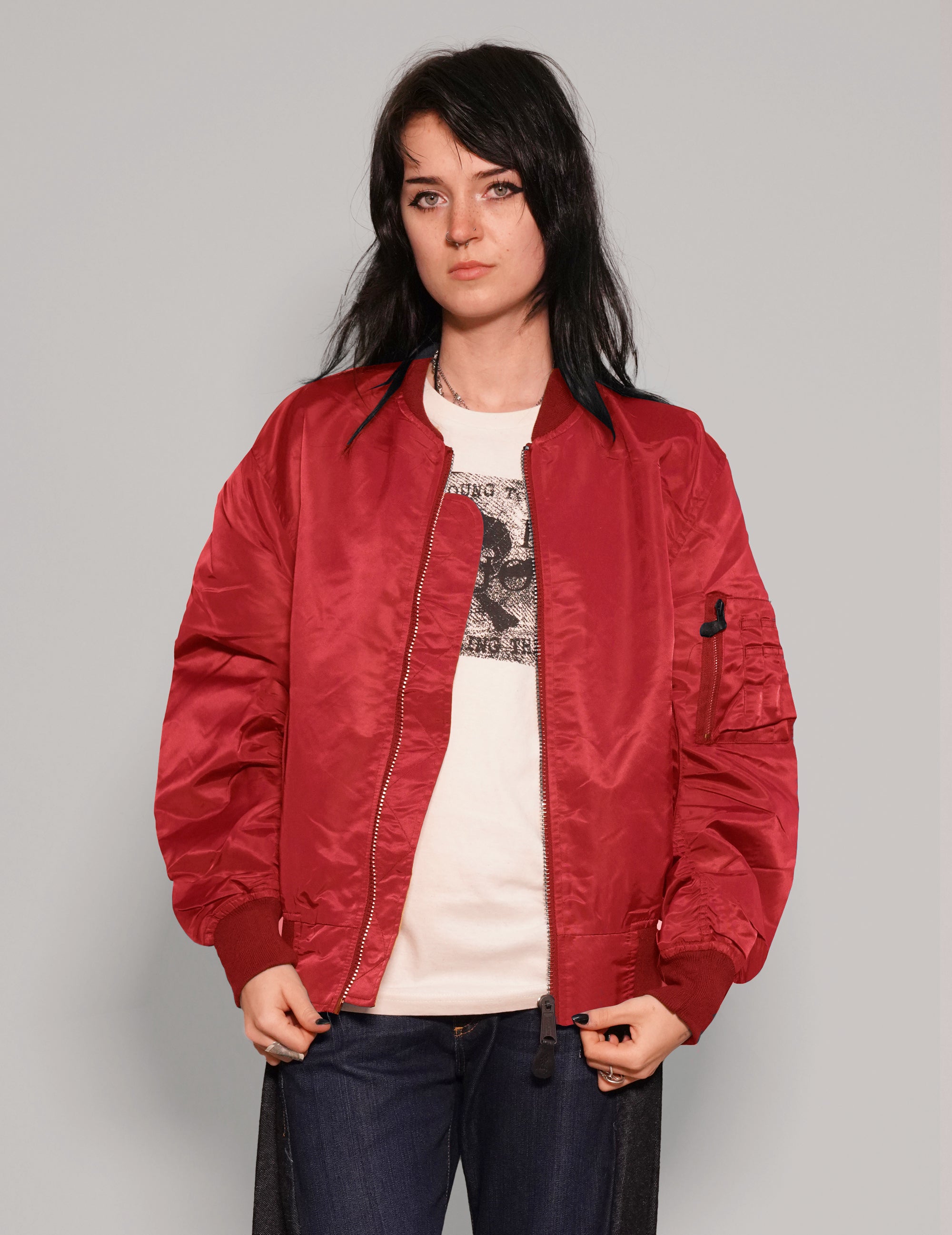 MA- Light Weight Bomber Jacket in Red - L No Logo