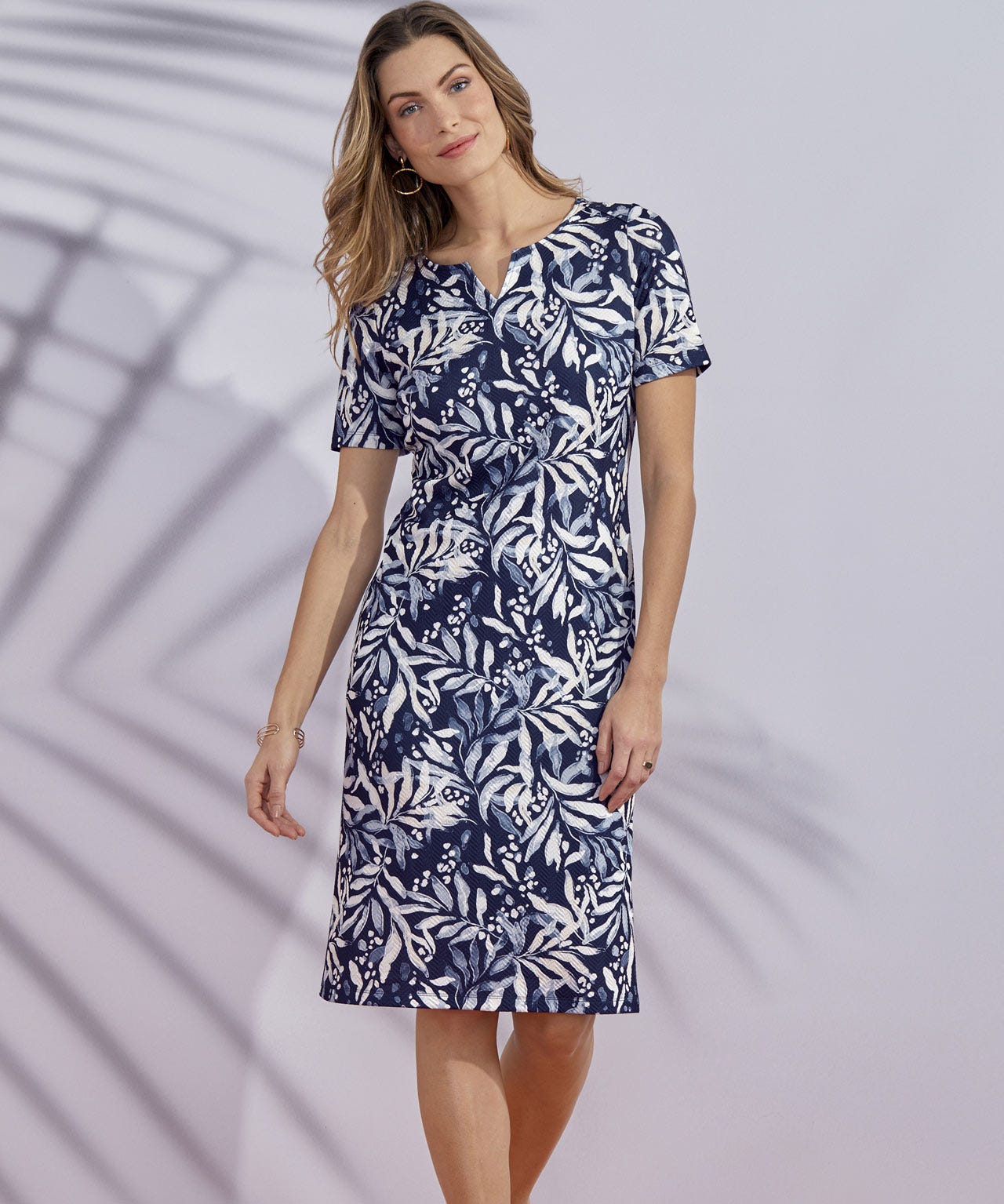 Damart Textured Stretch Short Sleeve Shift Dress