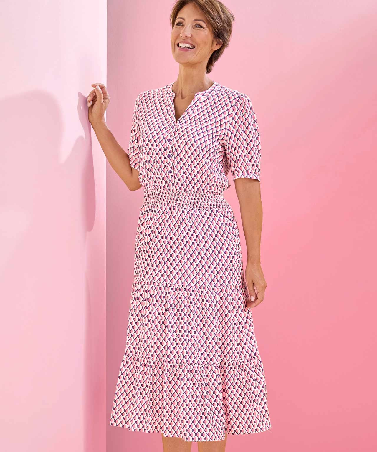 Damart Elasticated Waist Tiered Print Dress