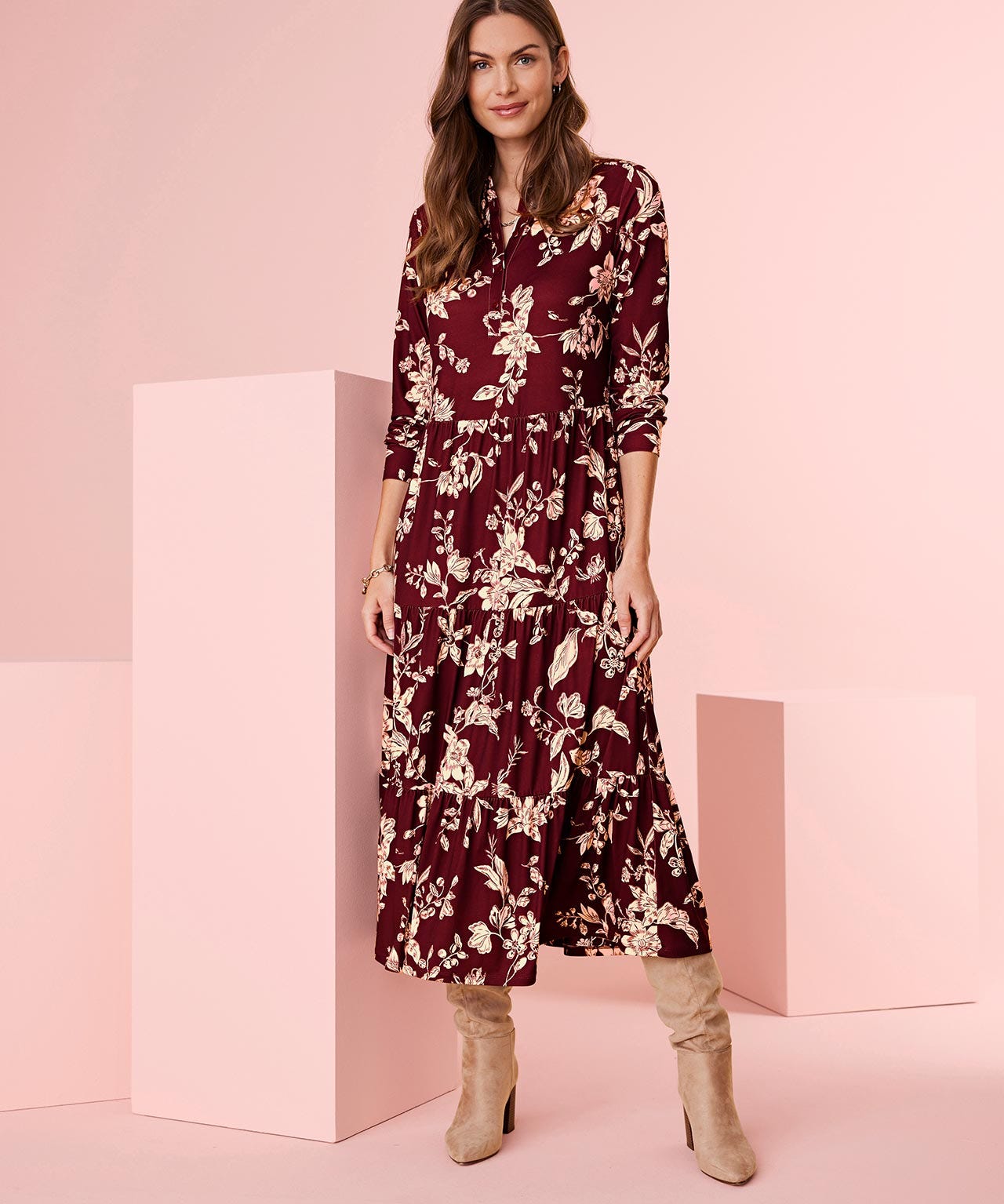 Damart Floral Jersey Tiered Dress