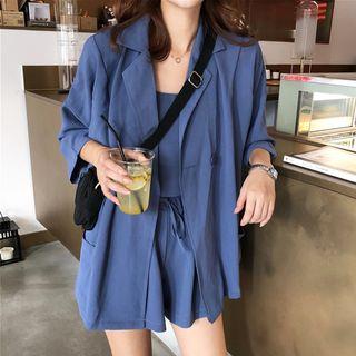 Set: Drop-Shoulder Blazer + Shorts + Camisole Top Pink