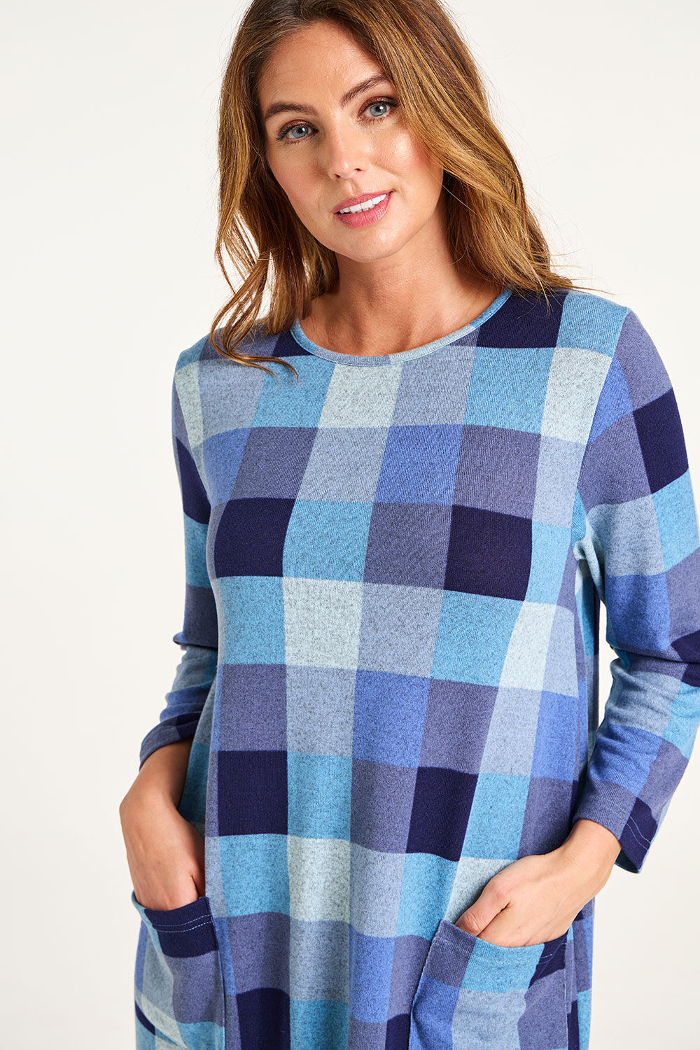 Bonmarche Bluegrey Check Pocket Detail Dress, Size: