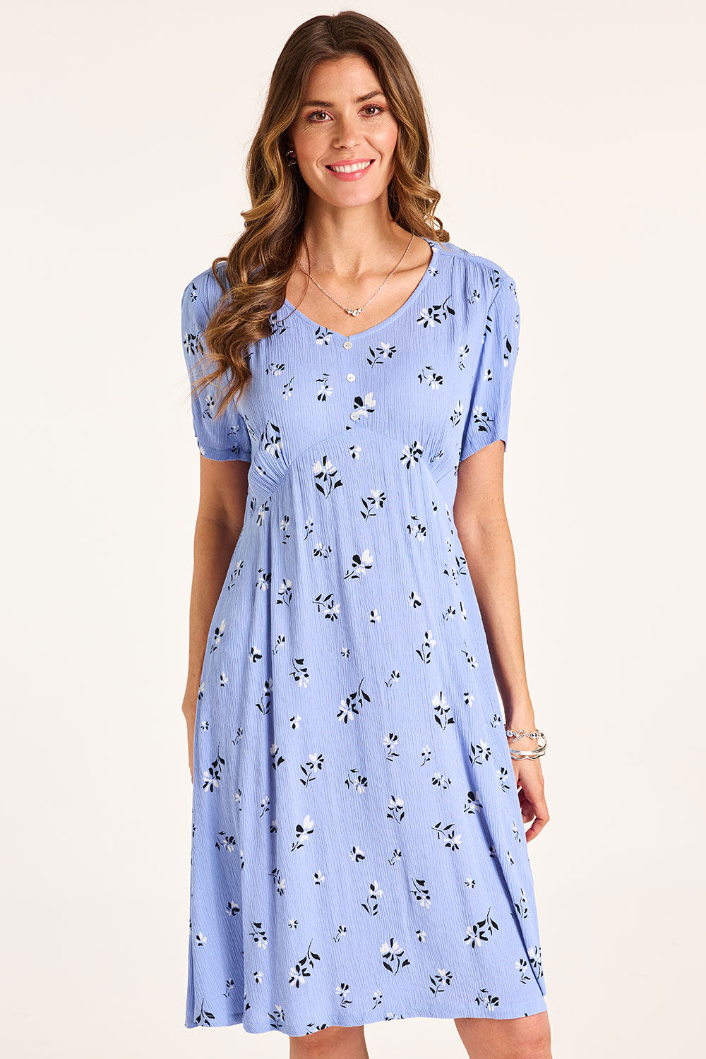 Bonmarche Pale Blue Spaced Floral Woven Tea Dress, Size: