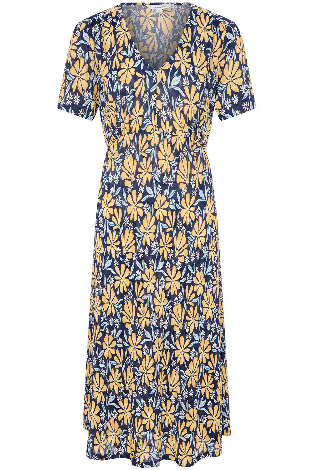 Bonmarche Navy Painted Floral Plisse Tea Dress, Size: