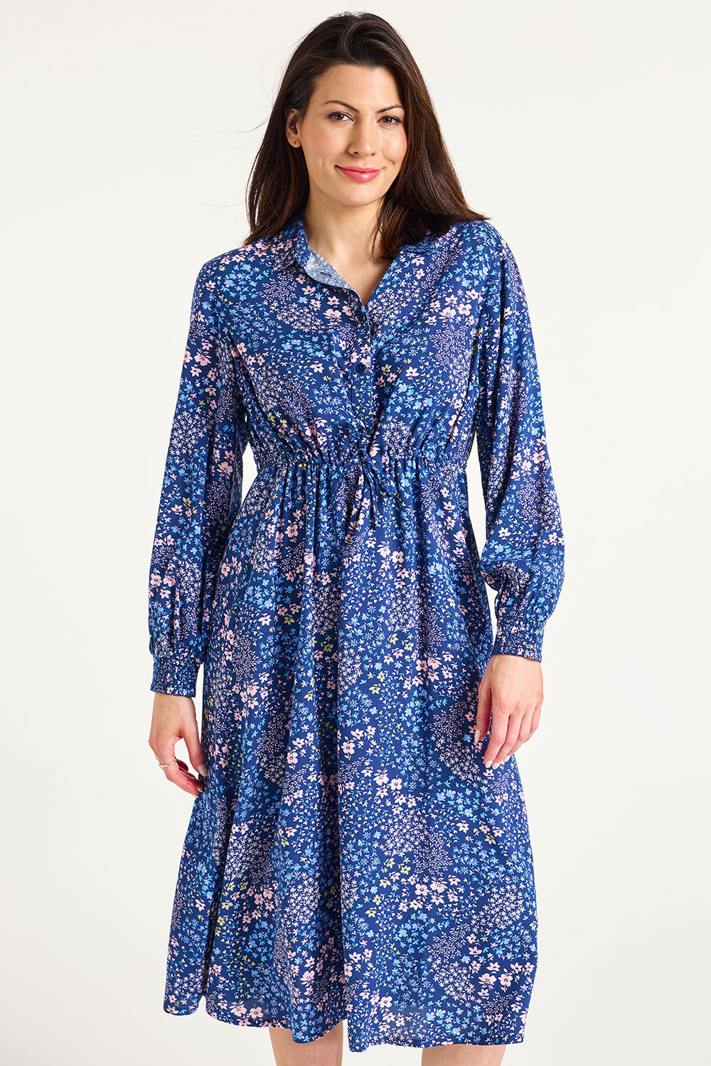 Bonmarche Drawstring Waist Ditsy Print Shirt Dress