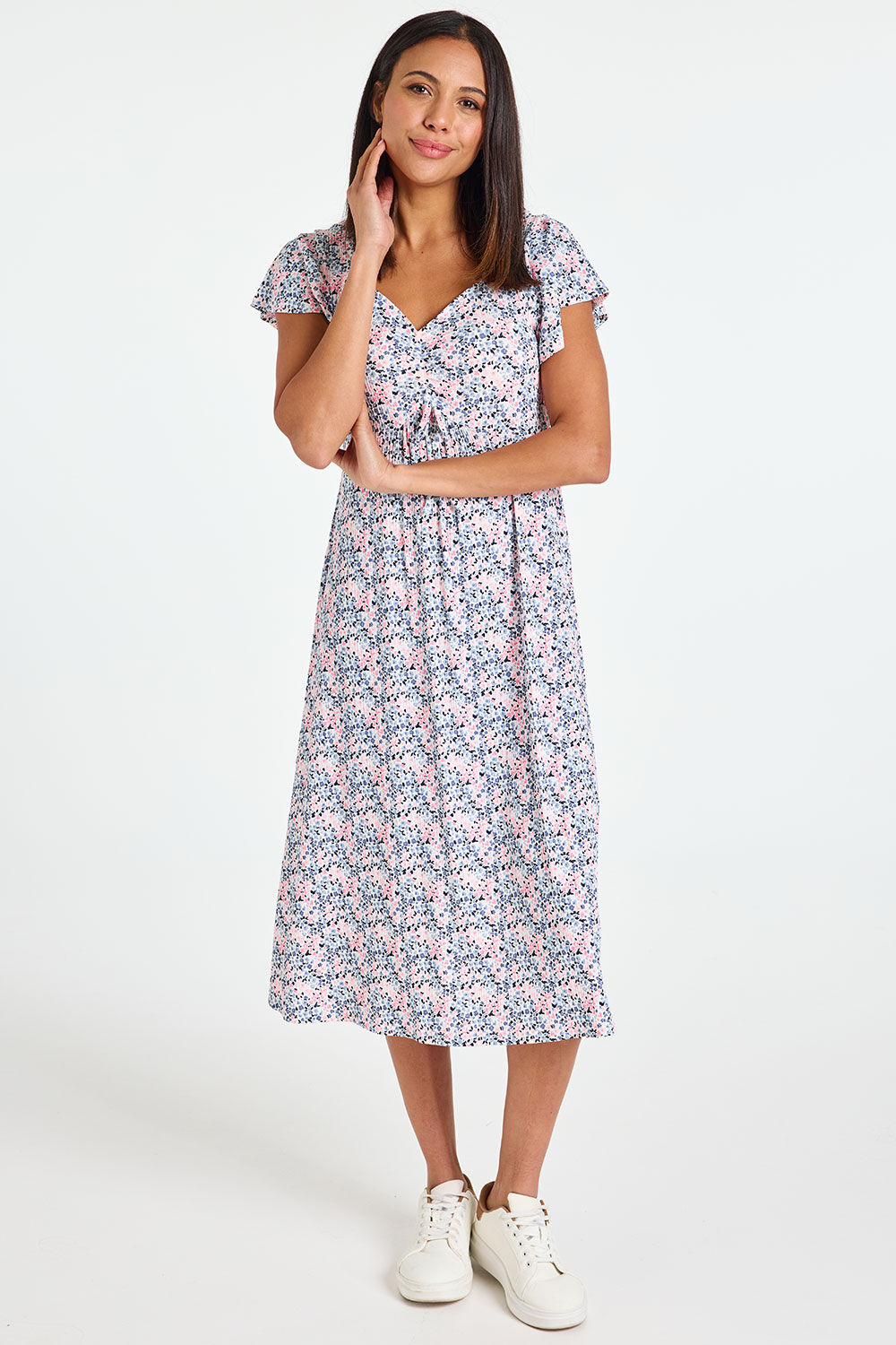 Bonmarche Ditsy Print Sweetheart Neckline Jersey Dress