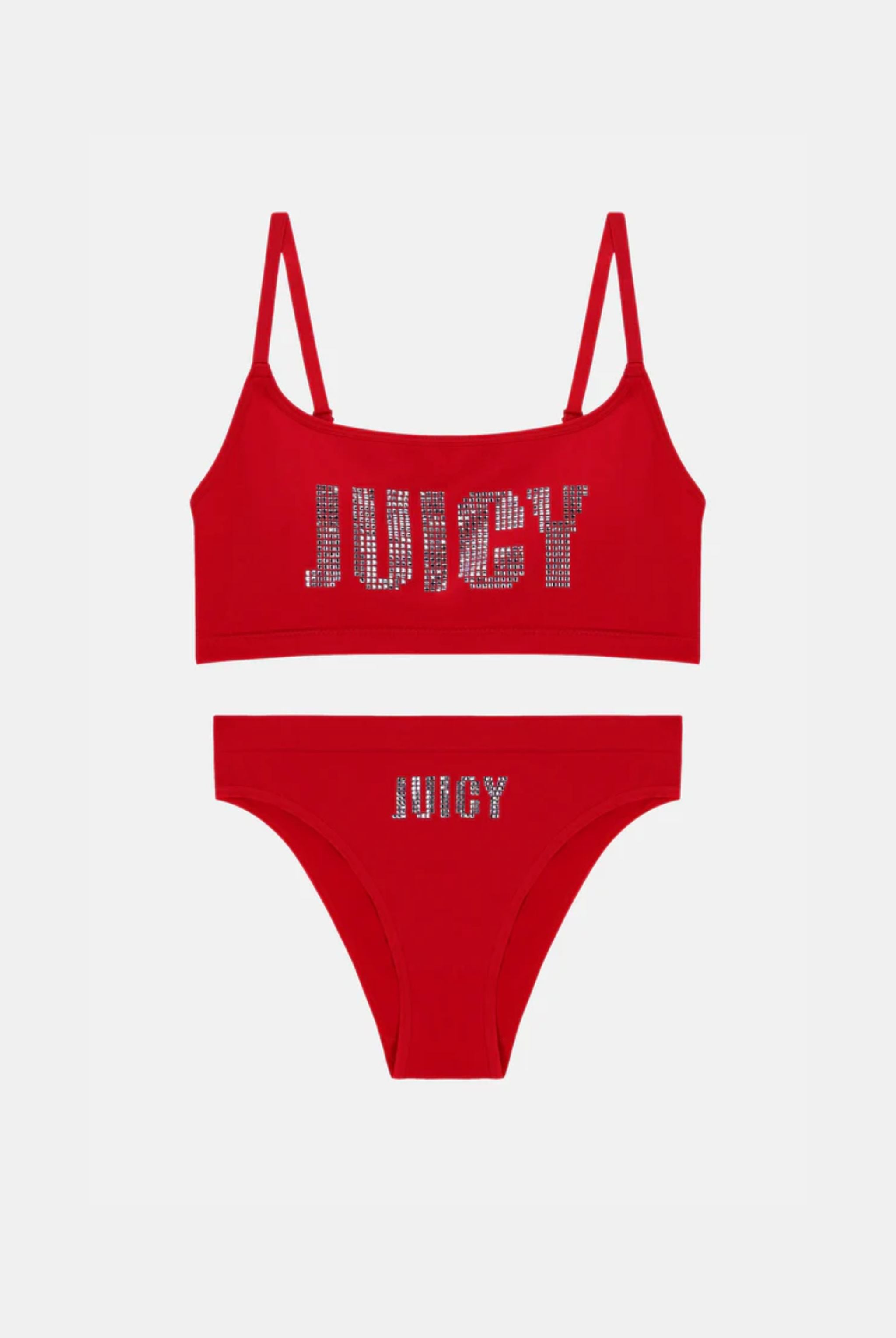ASTOR RED JUICY DIAMANTÉ BRALETTE & BRIEF SET - M Red