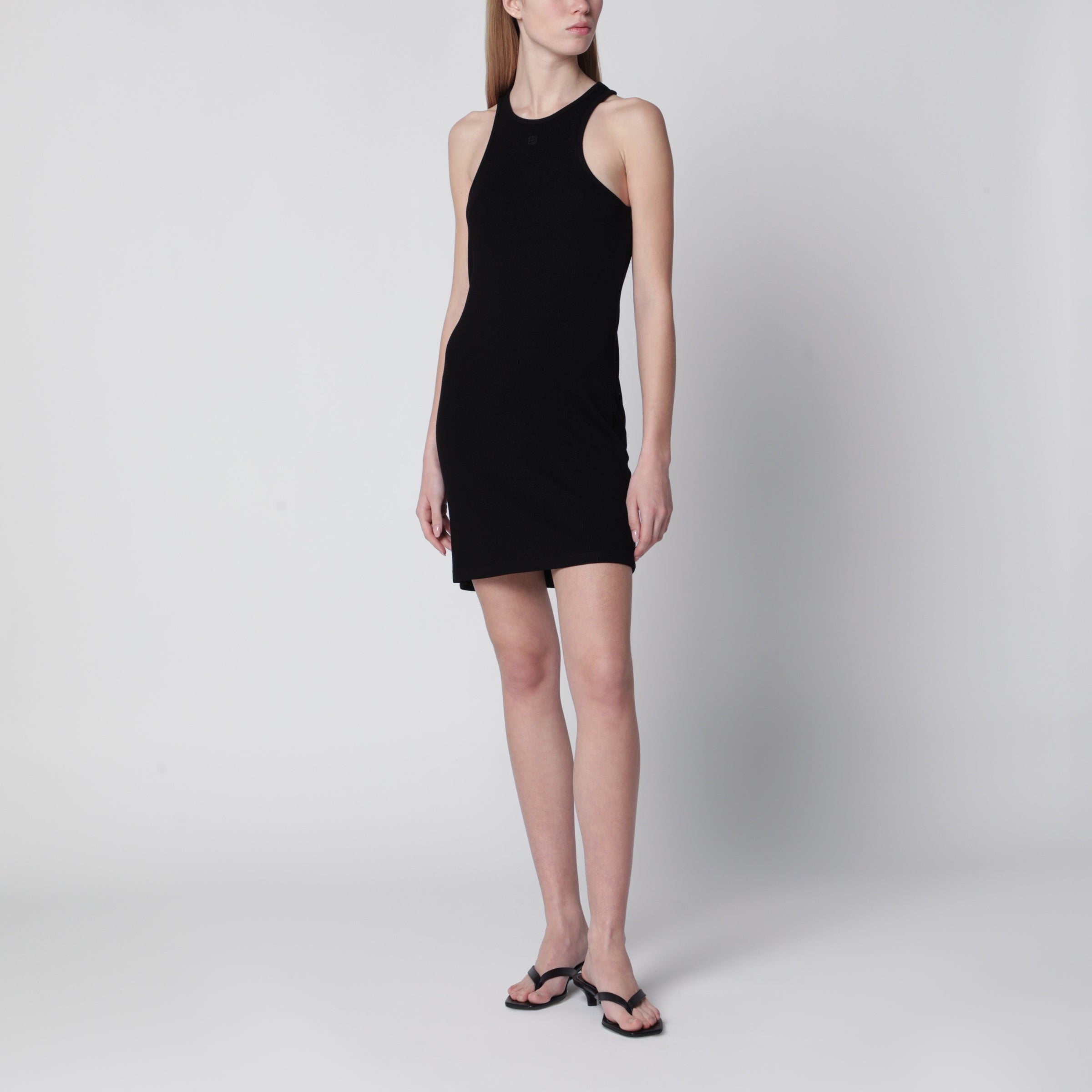 Cole ribbed cotton halter mini dress in black