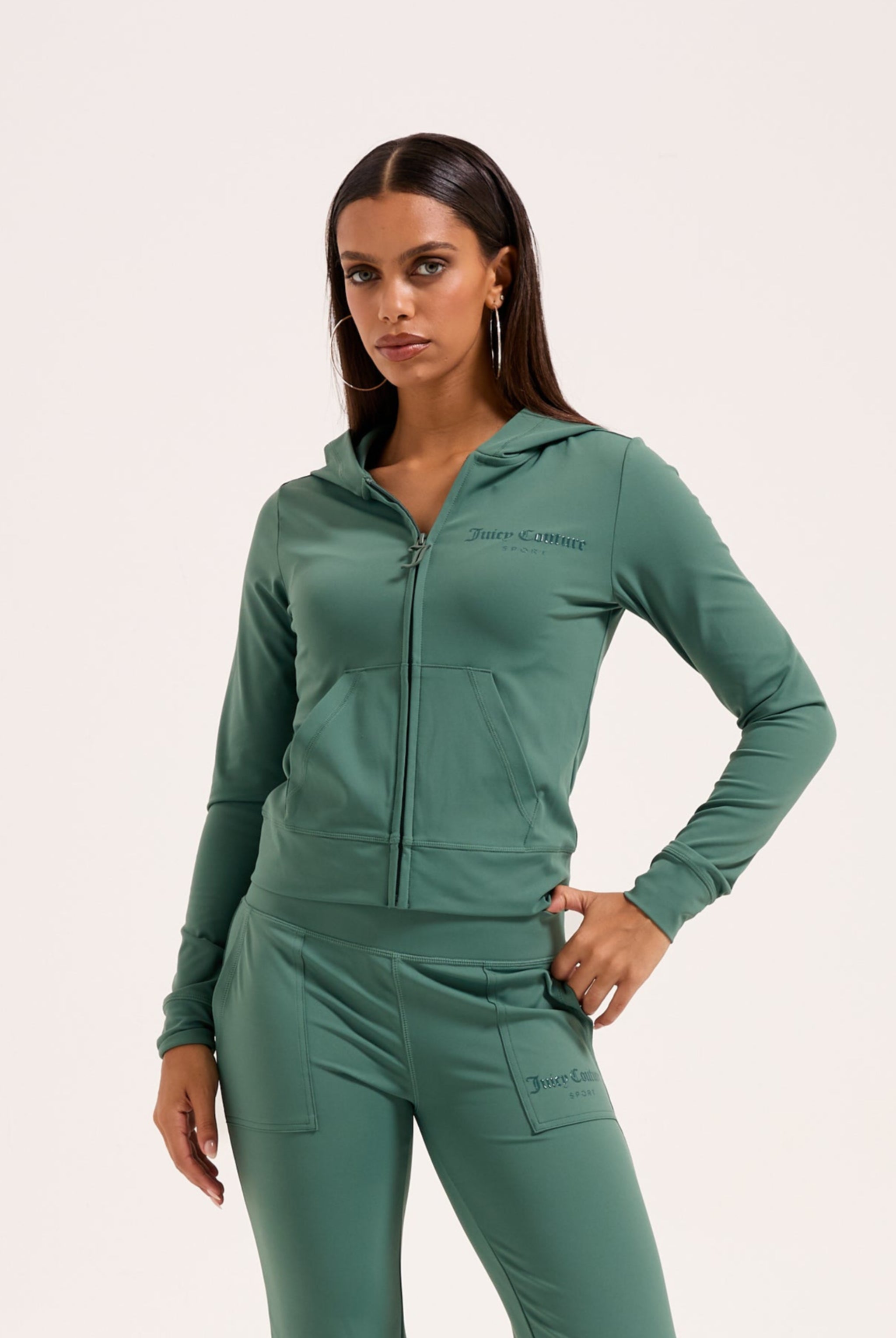 DUCK GREEN PEACHED ACTIVE FITTED HOODIE - L Green