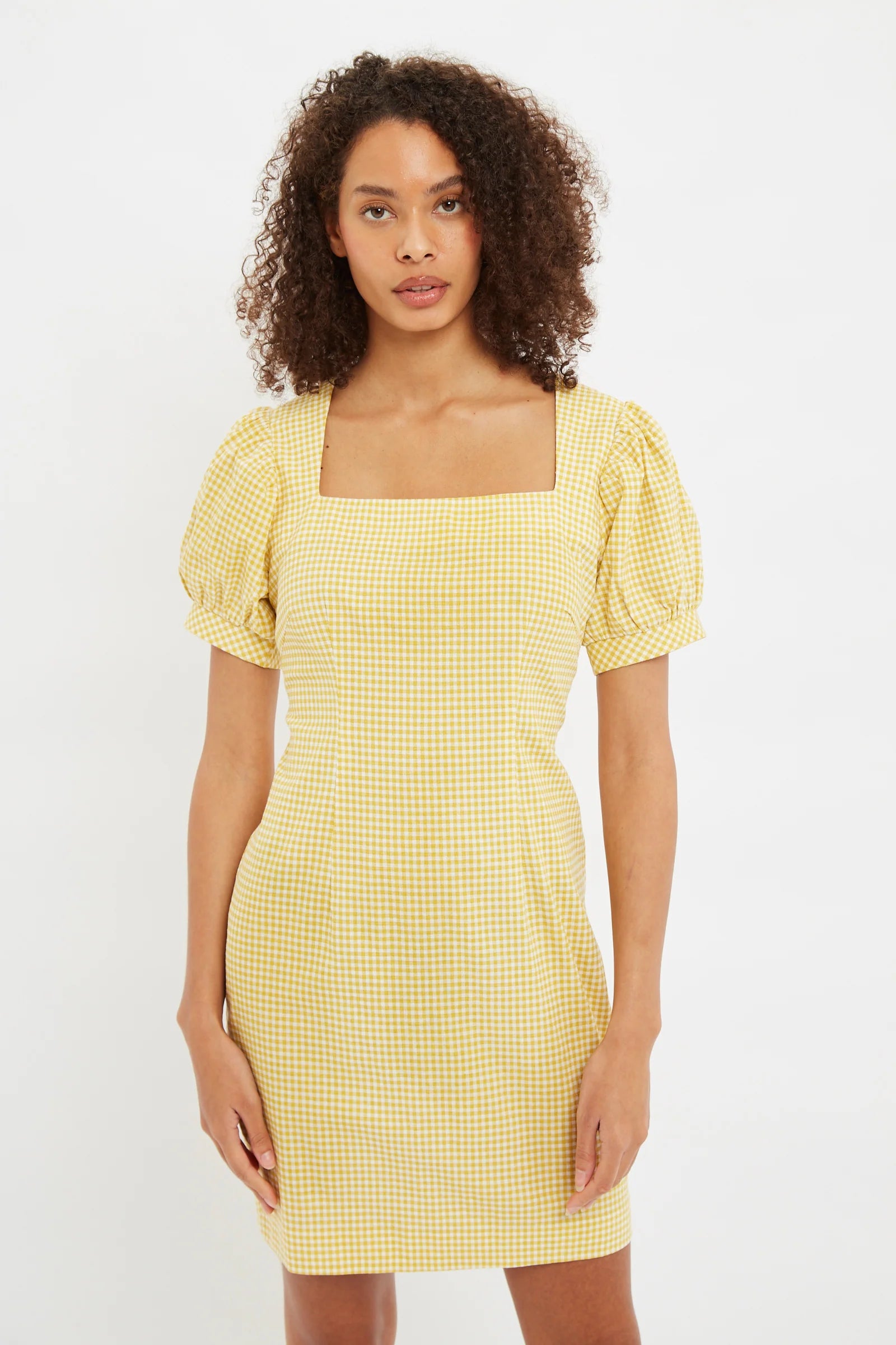 Louche Anouk Summer Gingham Body Con Mini Dress In Yellow - YellowWhite