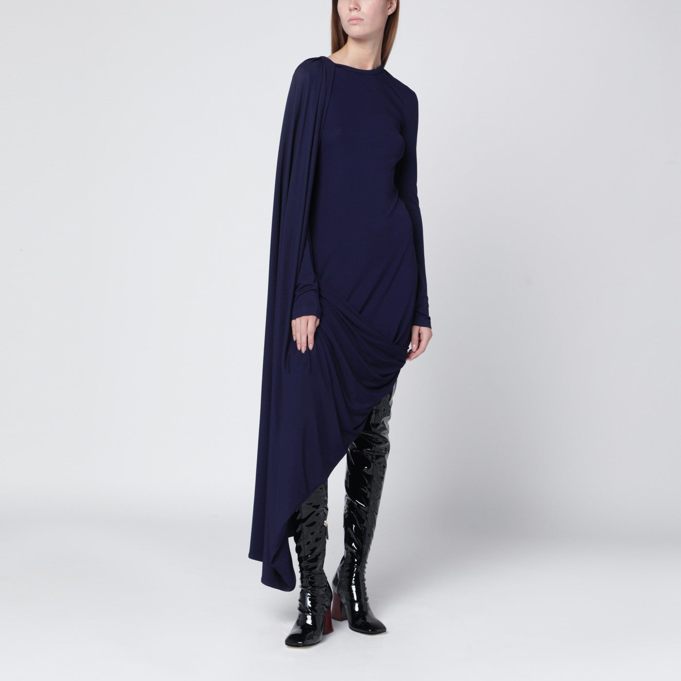 Dark purple draped asymmetric dress