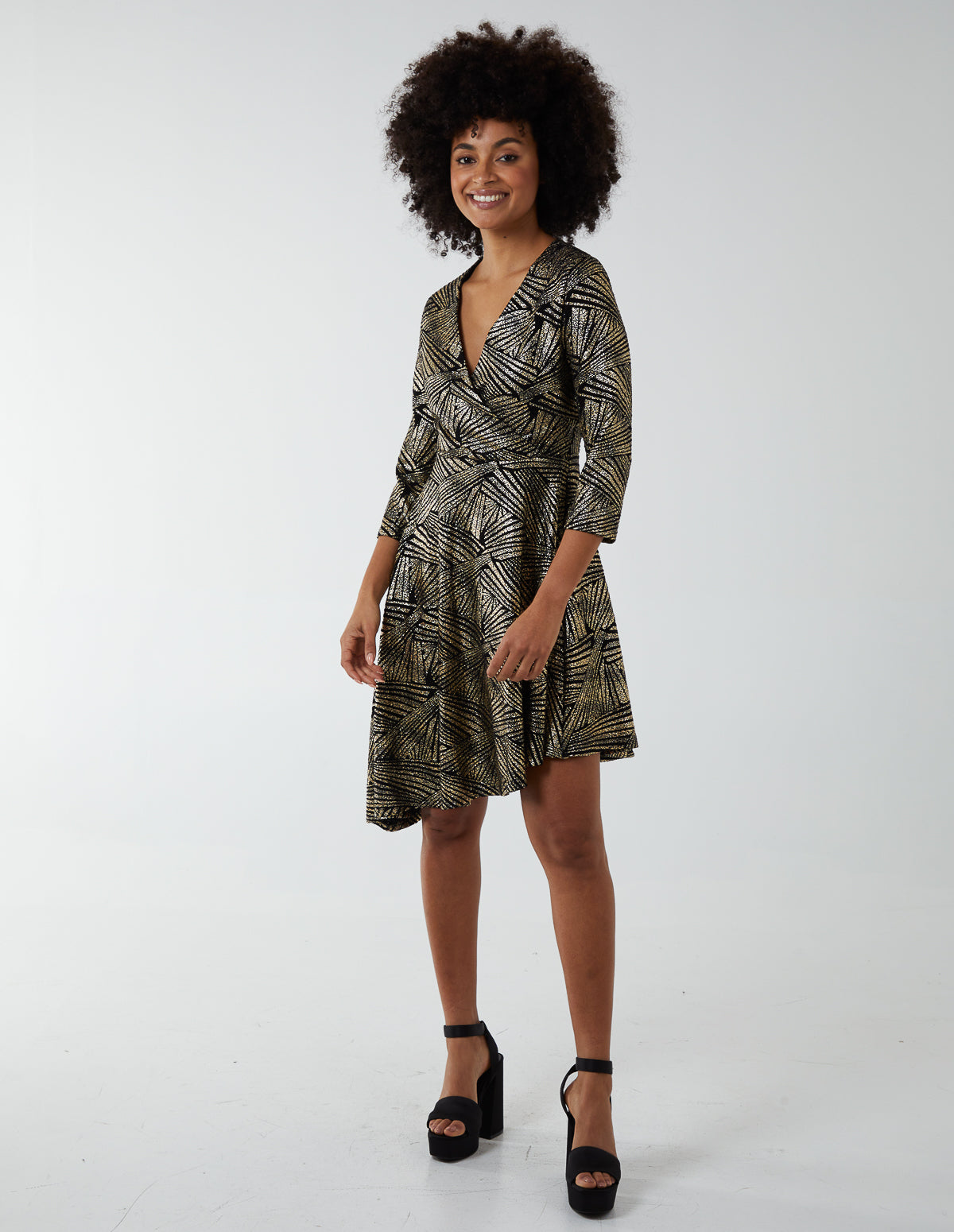 Asymmetric Metallic Animal Foil Wrap Dress - GOLD