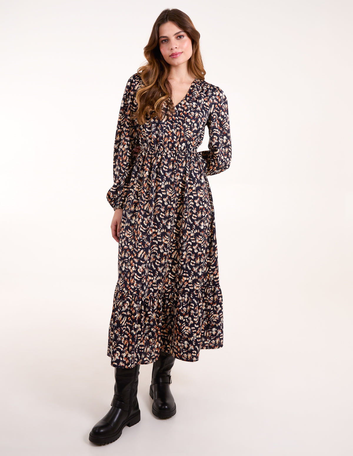 Button Down Frill Hem Dress - NAVY