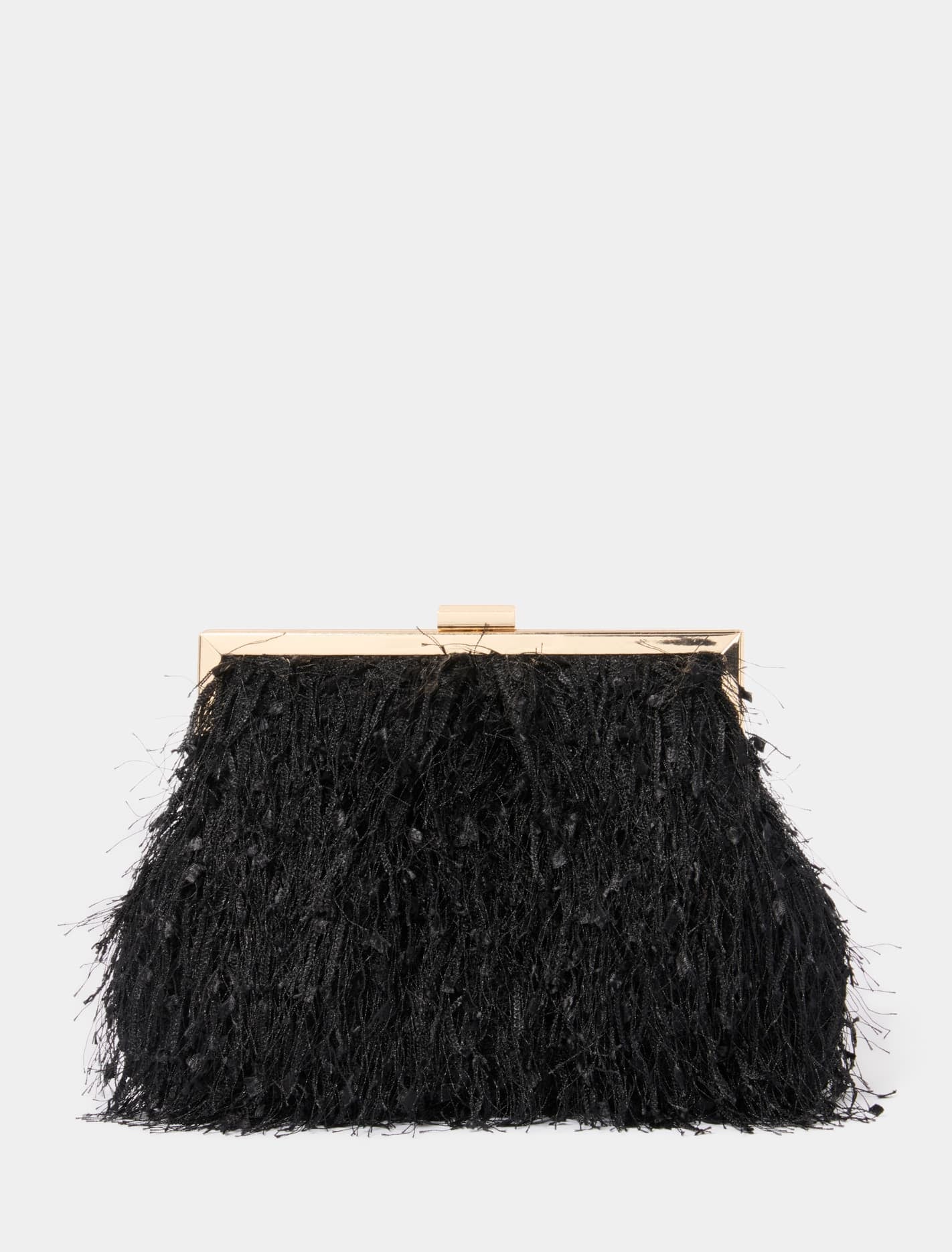 Forever New Women's Signature Francis Fluffy Clutch Bag in BlackGold PolyurethanePolyester
