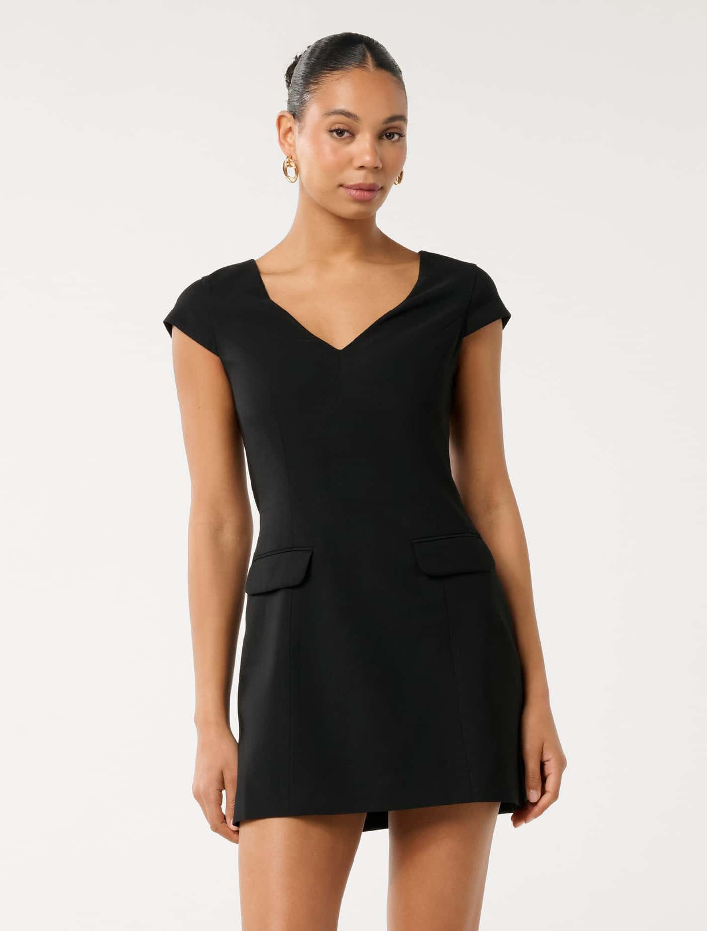 Forever New Women's Layla Cap-Sleeve Mini Dress in Black, Size ViscosePolyesterViscose