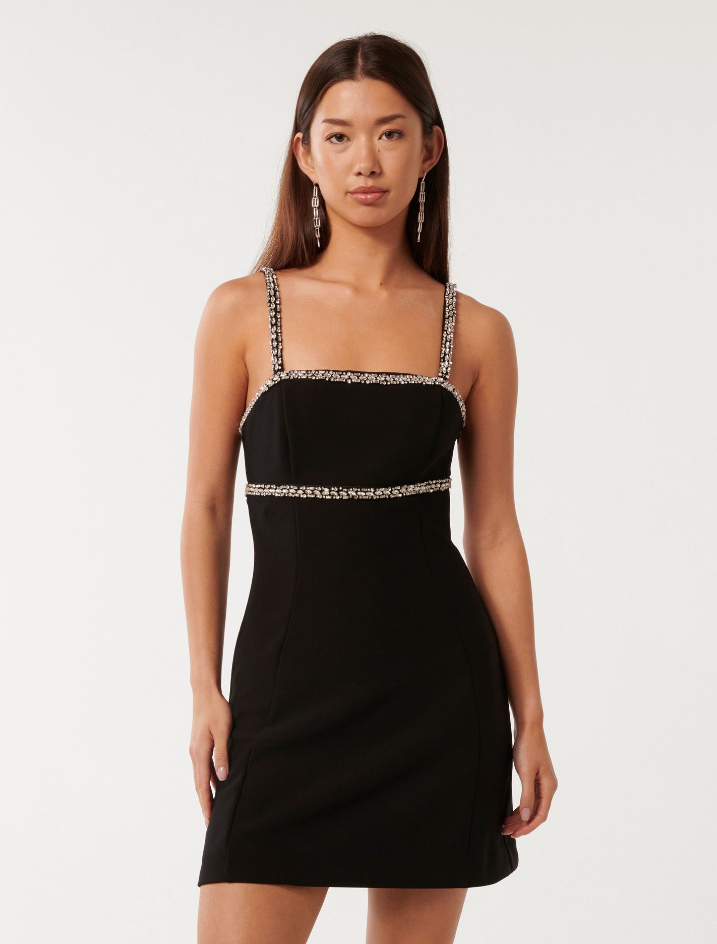 Forever New Women's Tiana Embellished Mini Dress in Black, Size PolyesterElastanePolyester
