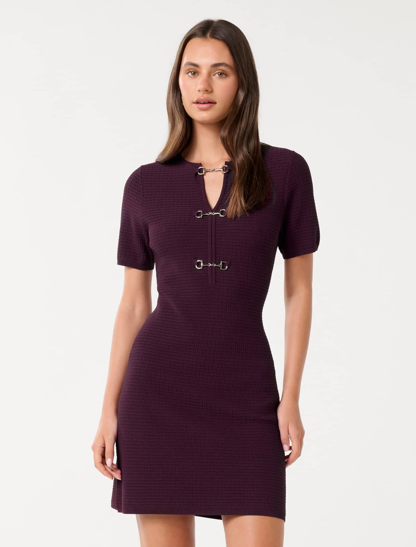 Forever New Women's Leena Trim Detail Mini Dress in Berry, Size ViscosePolyamide