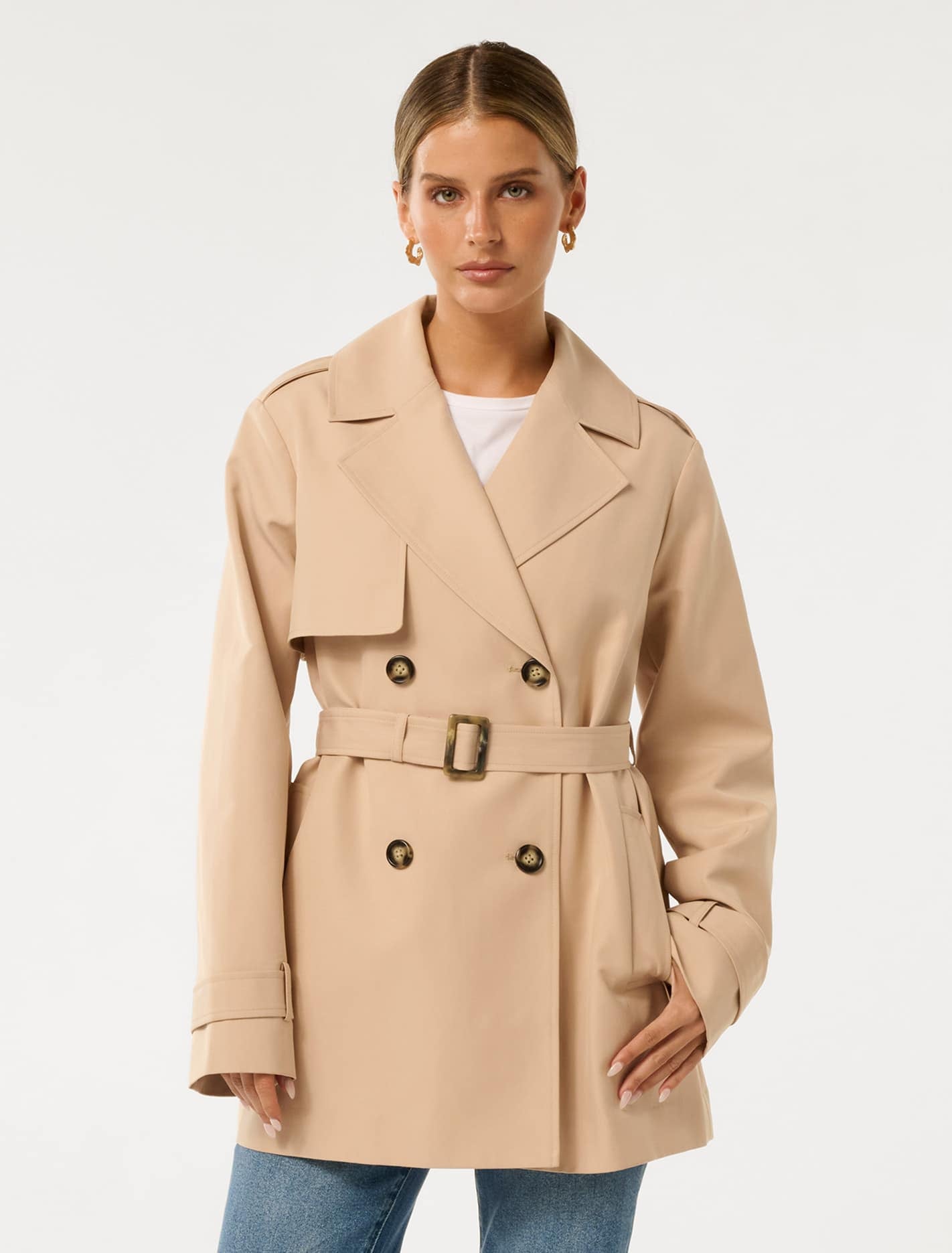 Forever New Women's Rhea Petite Trench Coat in Sand, Size CottonPolyesterPolyamide