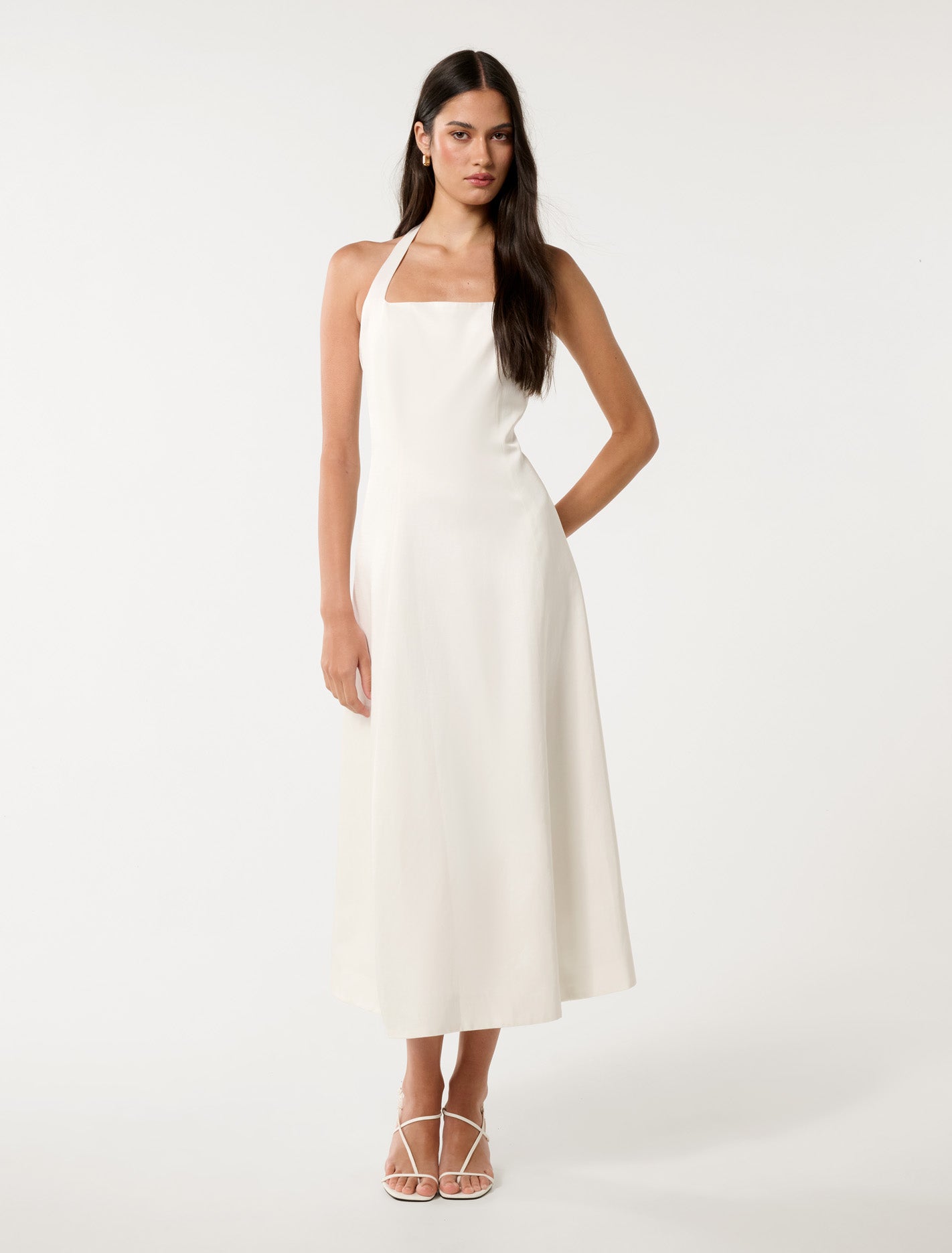 Forever New Women's Harriet Halter Midi Dress in Porcelain, Size ViscoseLinenPolyester