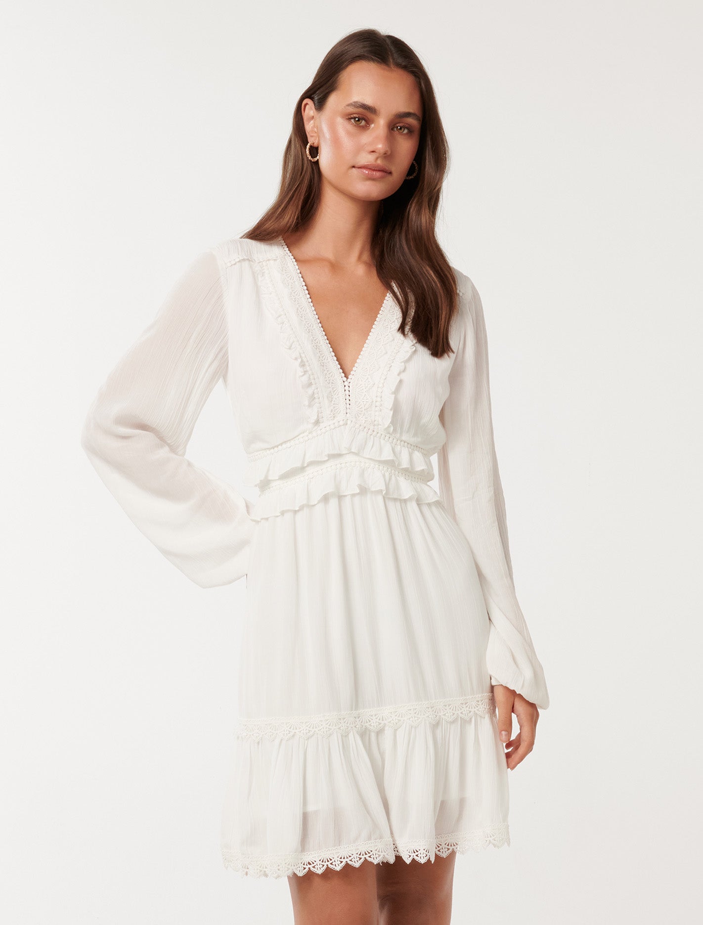 Forever New Women's Elsa Trim High Low Mini Dress in Porcelain, Size ViscosePolyesterViscose