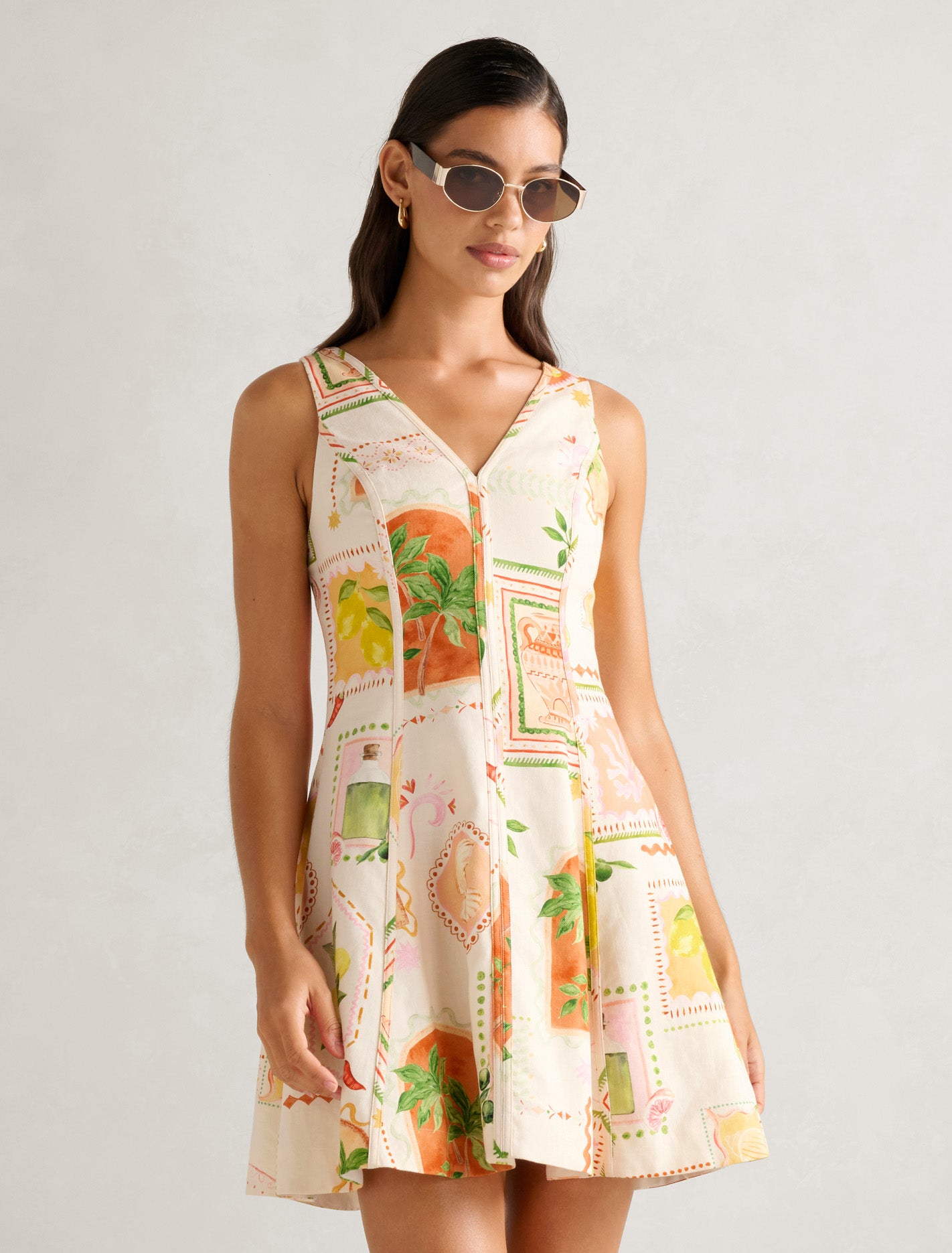 Forever New Women's Fran Fit & Flare Linen Mini Dress in Almada Holiday, Size LinenViscoseViscose